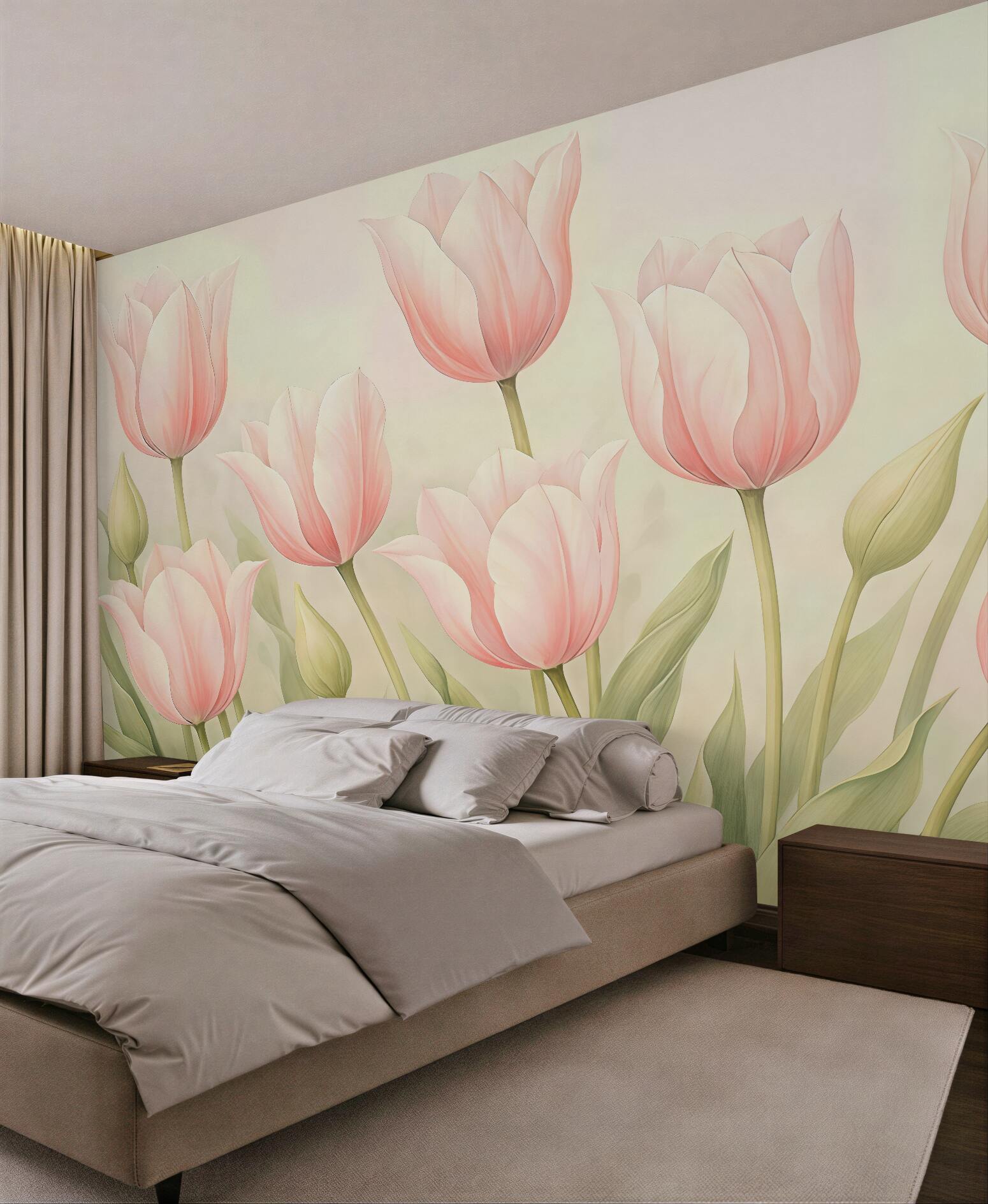 Fototapeta pudrowe tulipany w delikatnym świetle