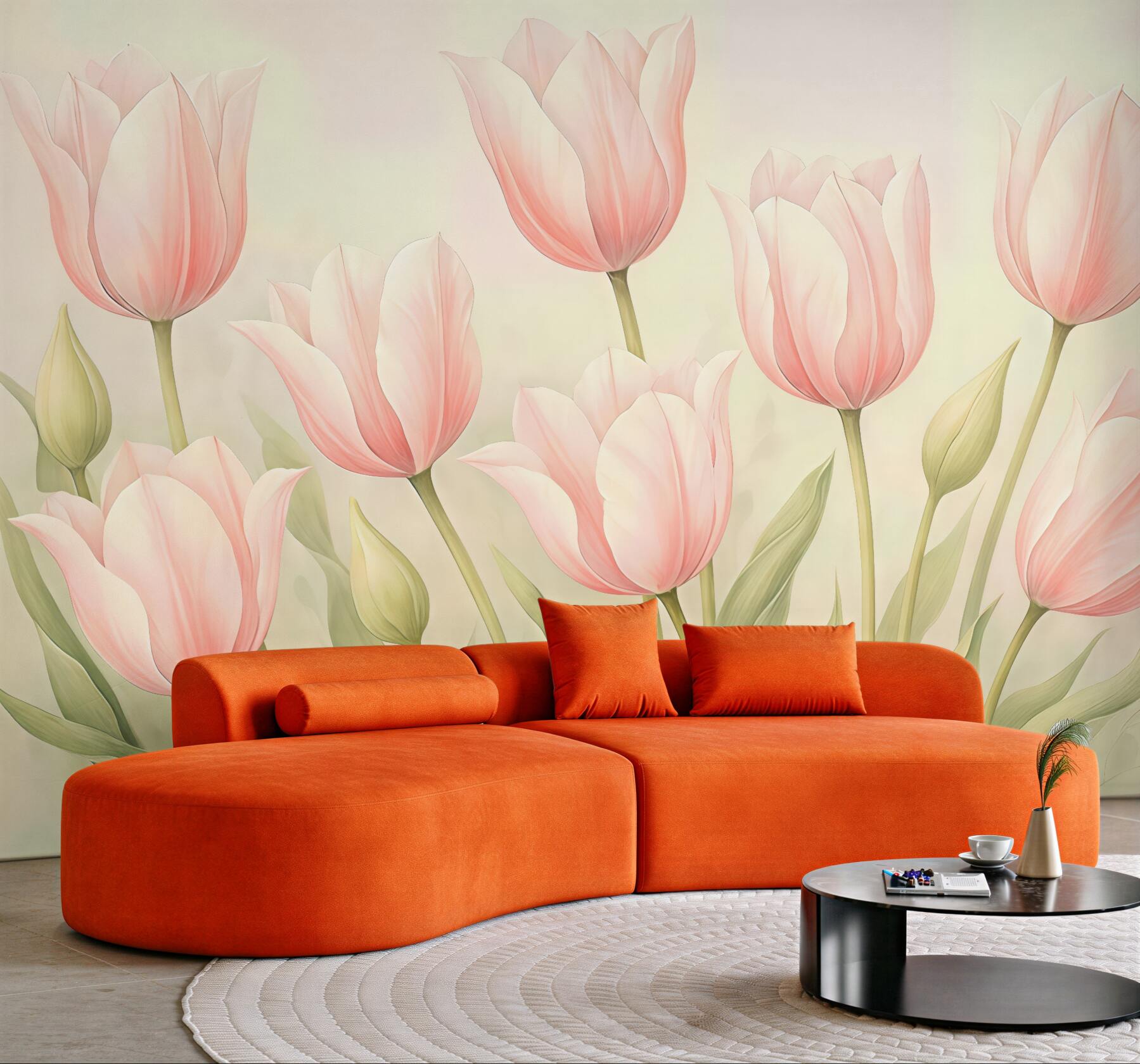 Fototapeta pudrowe tulipany w delikatnym świetle