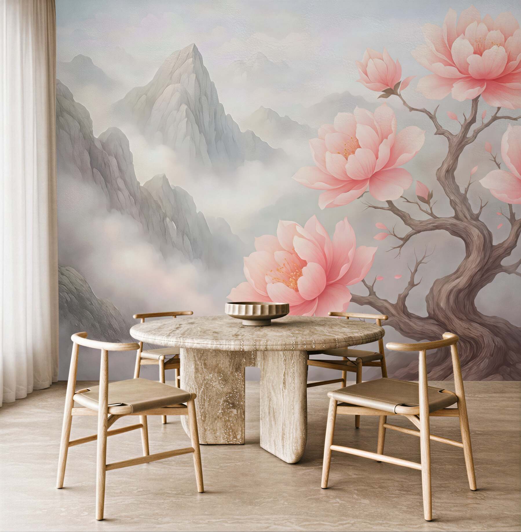 Fototapeta pastelowe magnolie w górskiej mgle