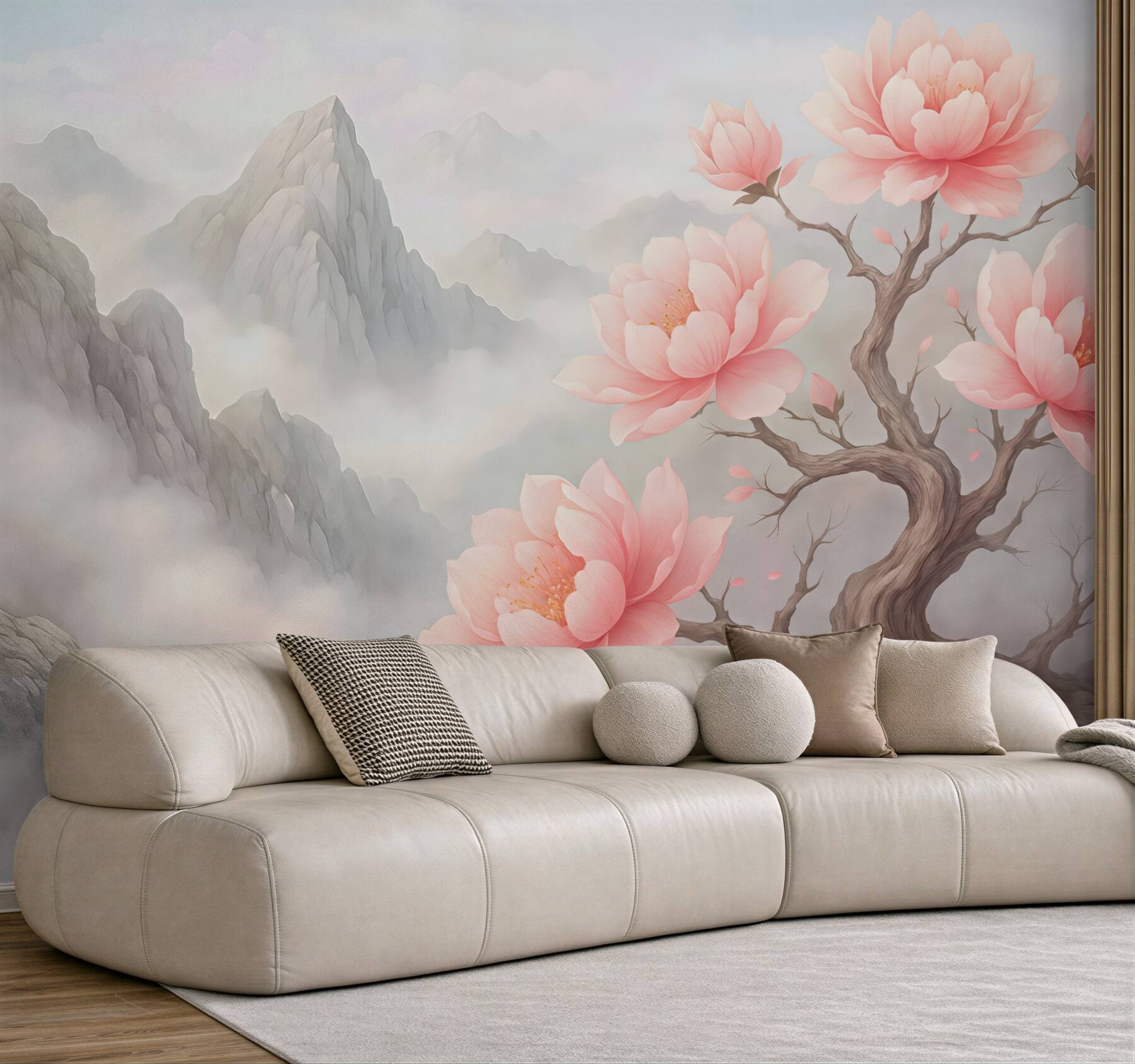 Fototapeta pastelowe magnolie w górskiej mgle