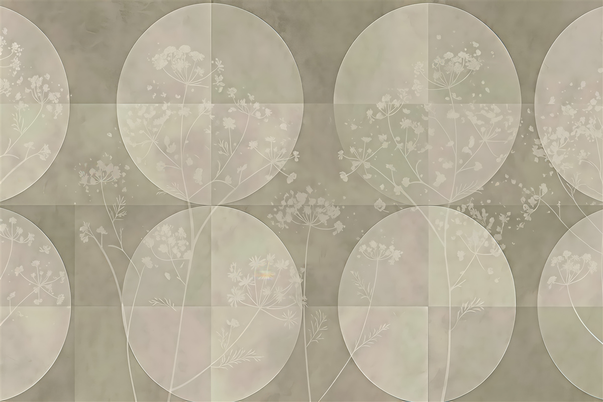 Fototapeta geometryczne koła z delikatnymi roślinami
