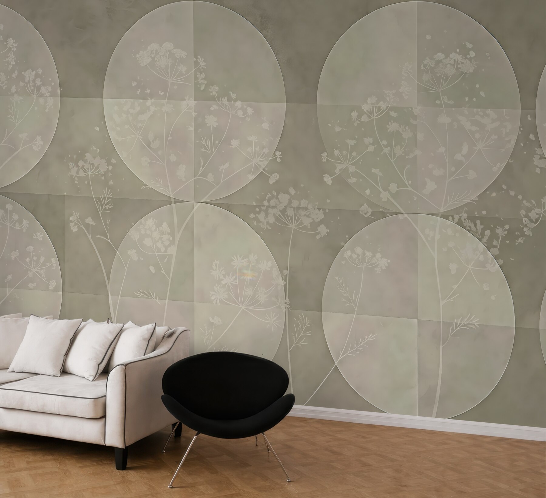 Fototapeta geometryczne koła z delikatnymi roślinami