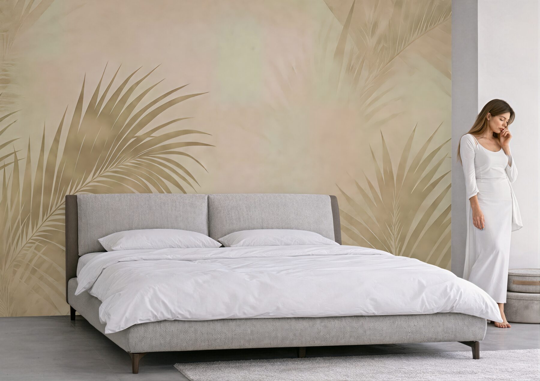 Fototapeta beżowe liście palm w spokojnym świetle
