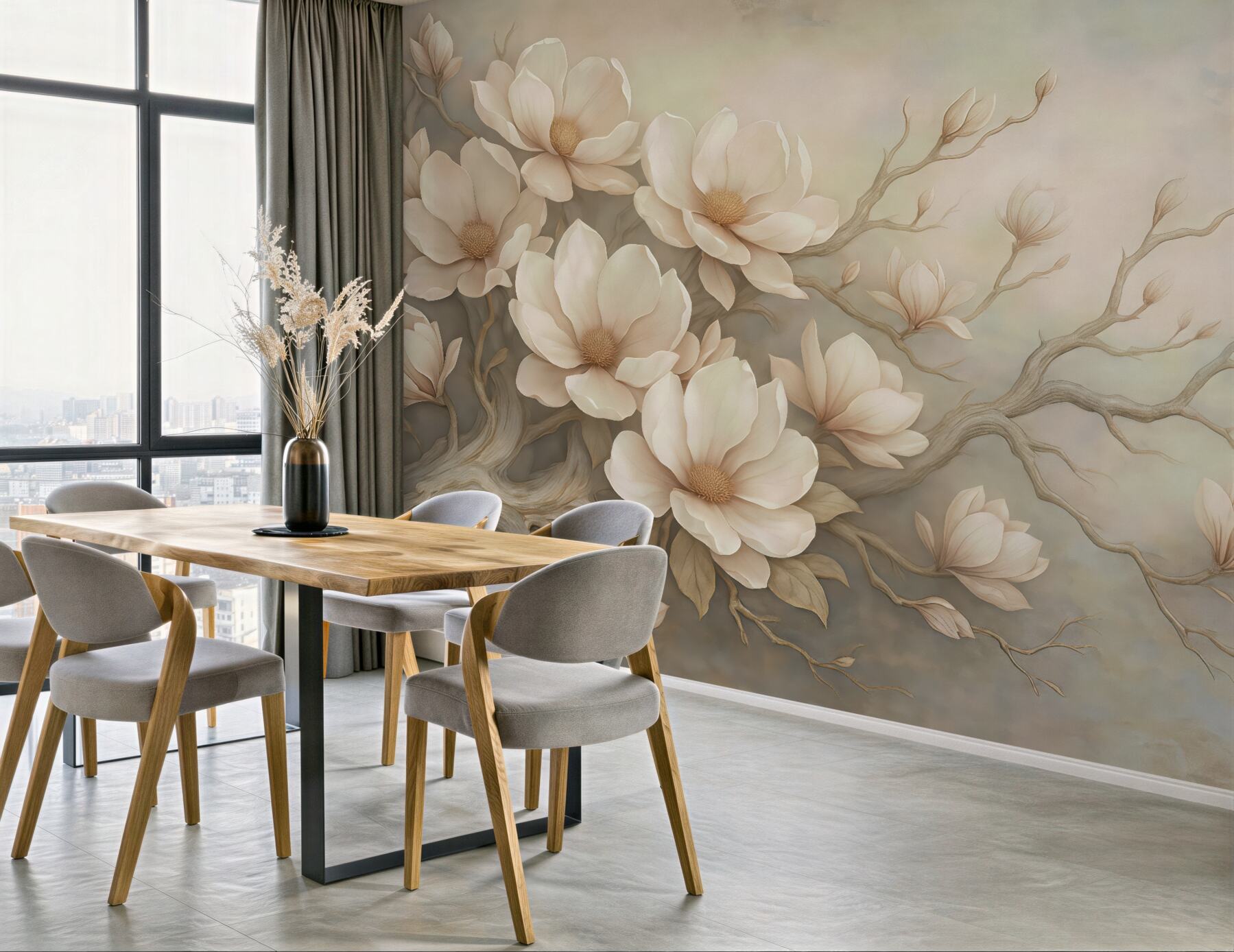 Fototapeta kremowe magnolie na malowniczych gałęziach