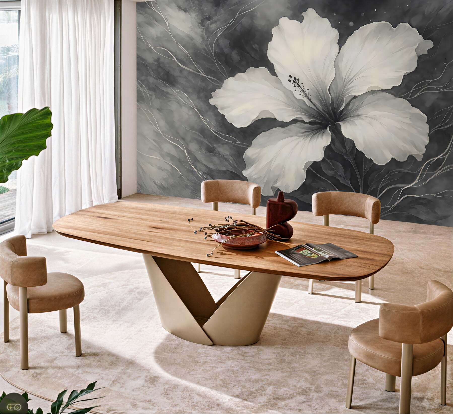 Fototapeta biały hibiskus w szarej elegancji