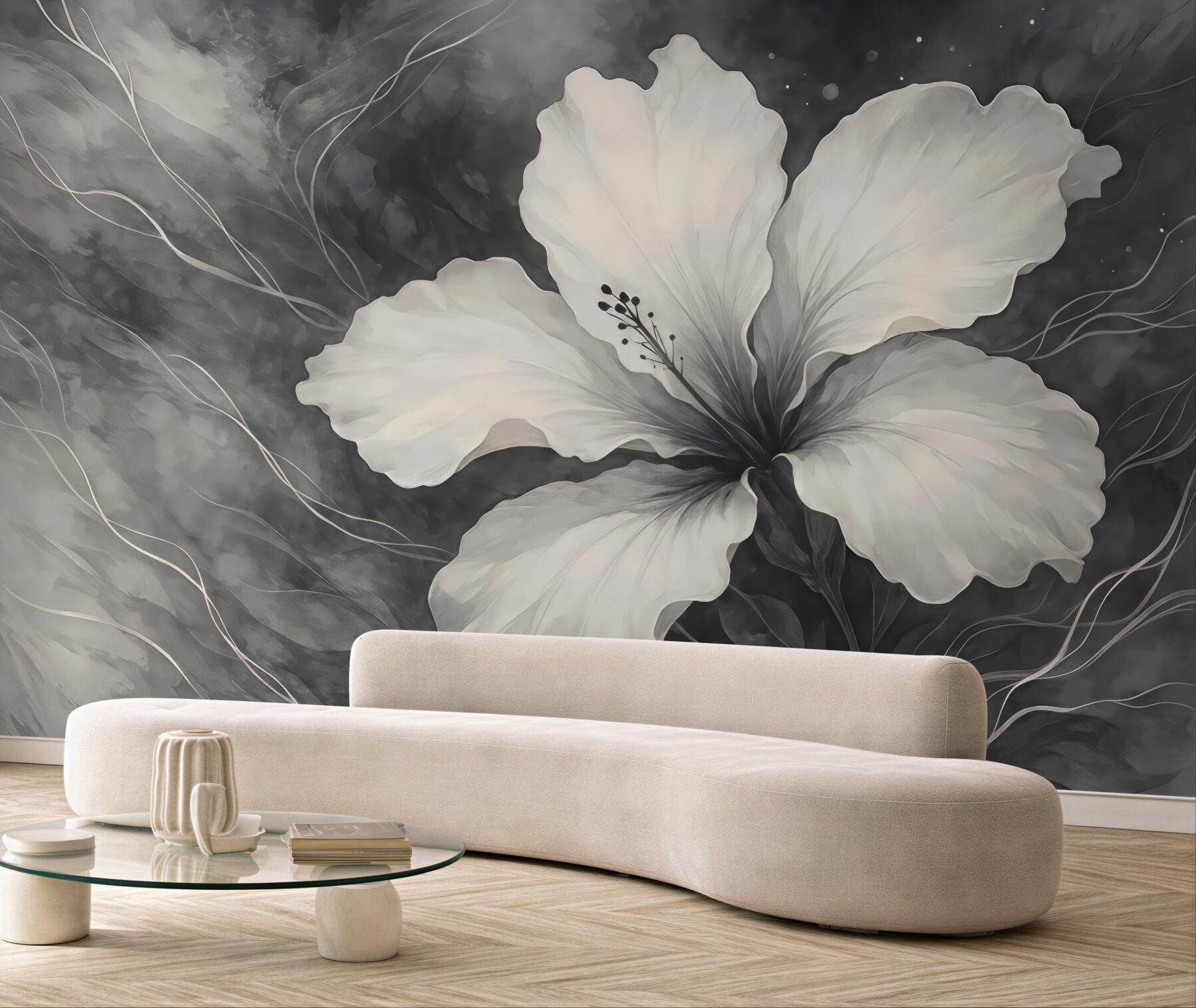 Fototapeta biały hibiskus w szarej elegancji