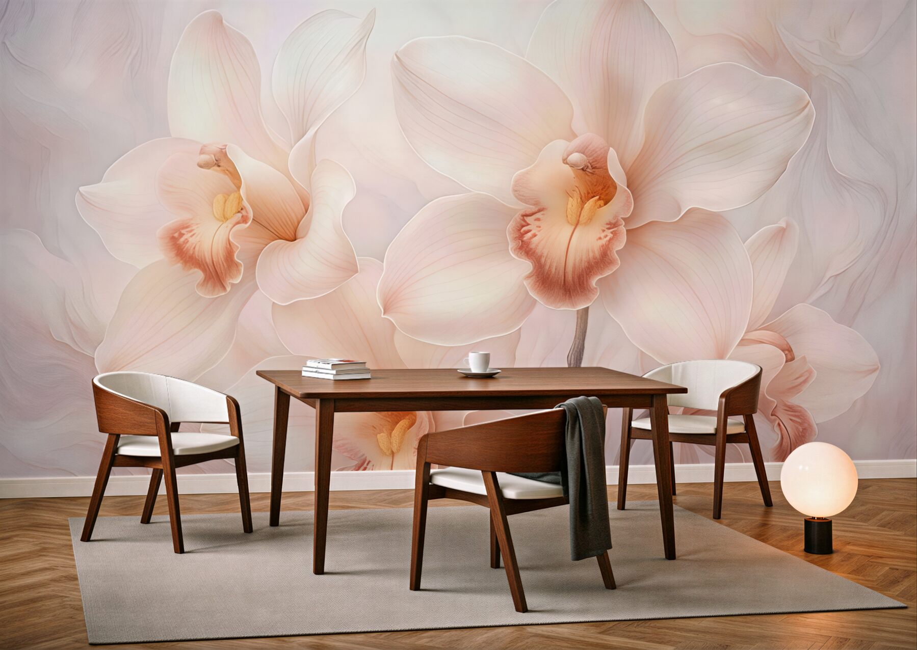 Fototapeta pudrowe orchidee w subtelnej elegancji