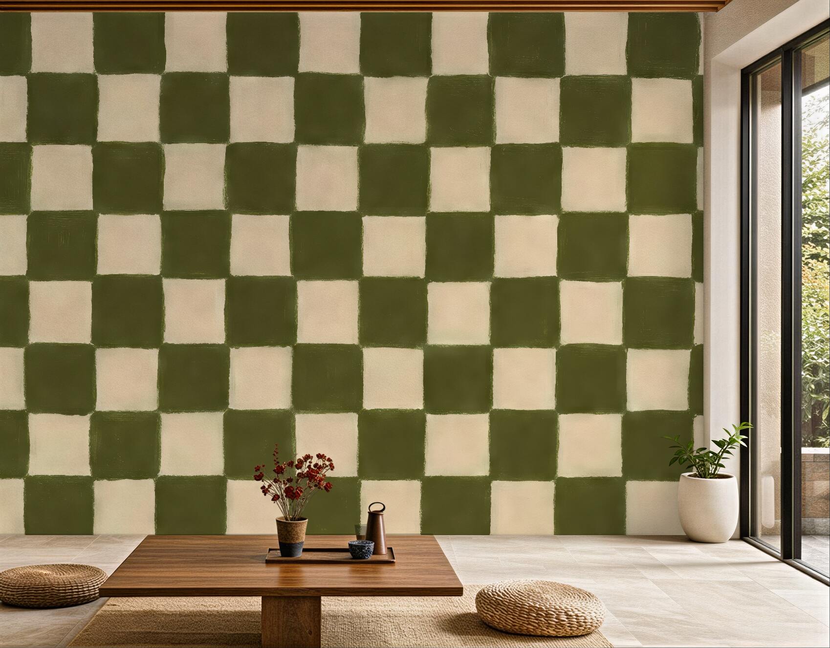 Fototapeta oliwkowa szachownica retro