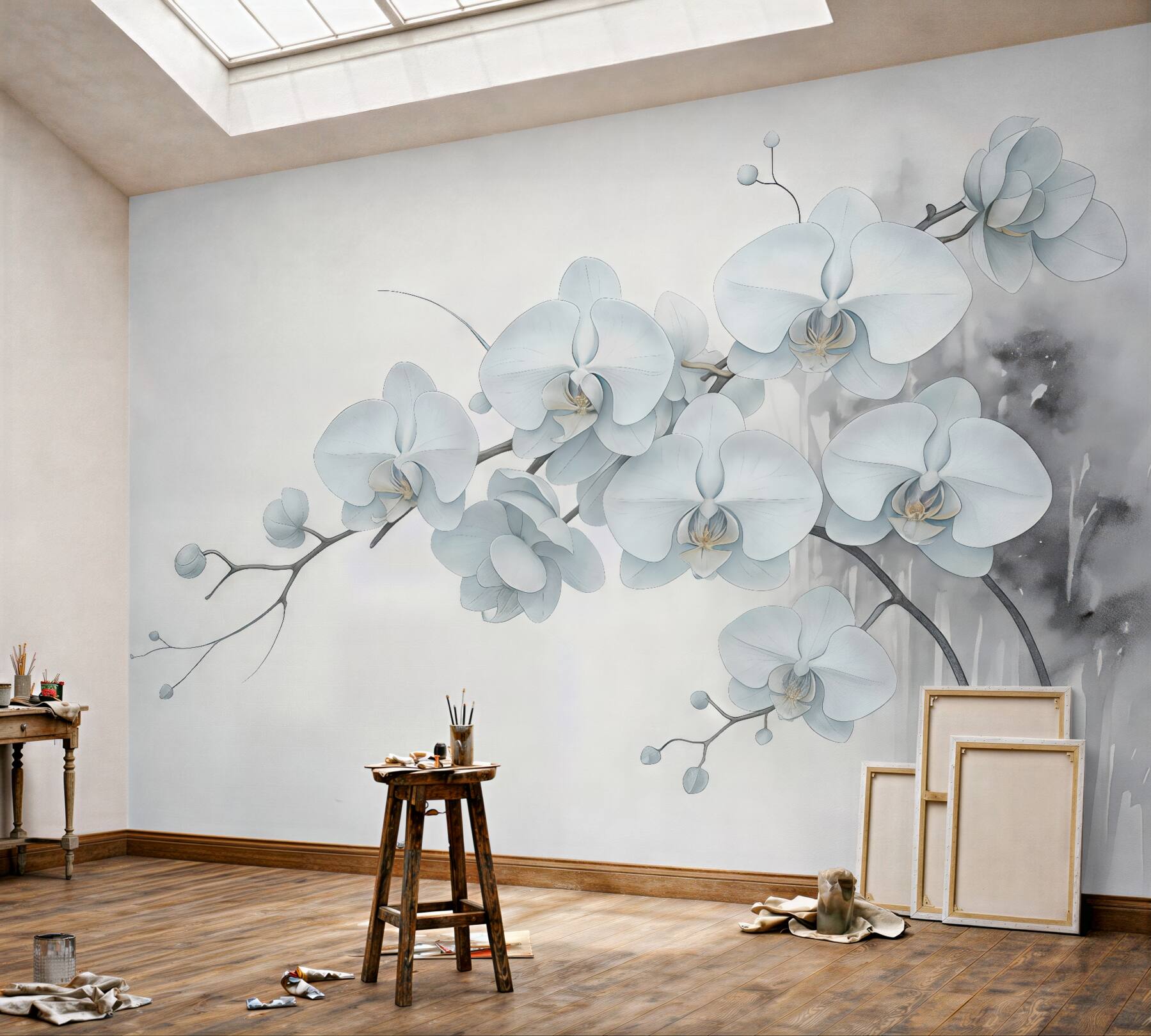 Fototapeta białe orchidee w delikatnej akwareli
