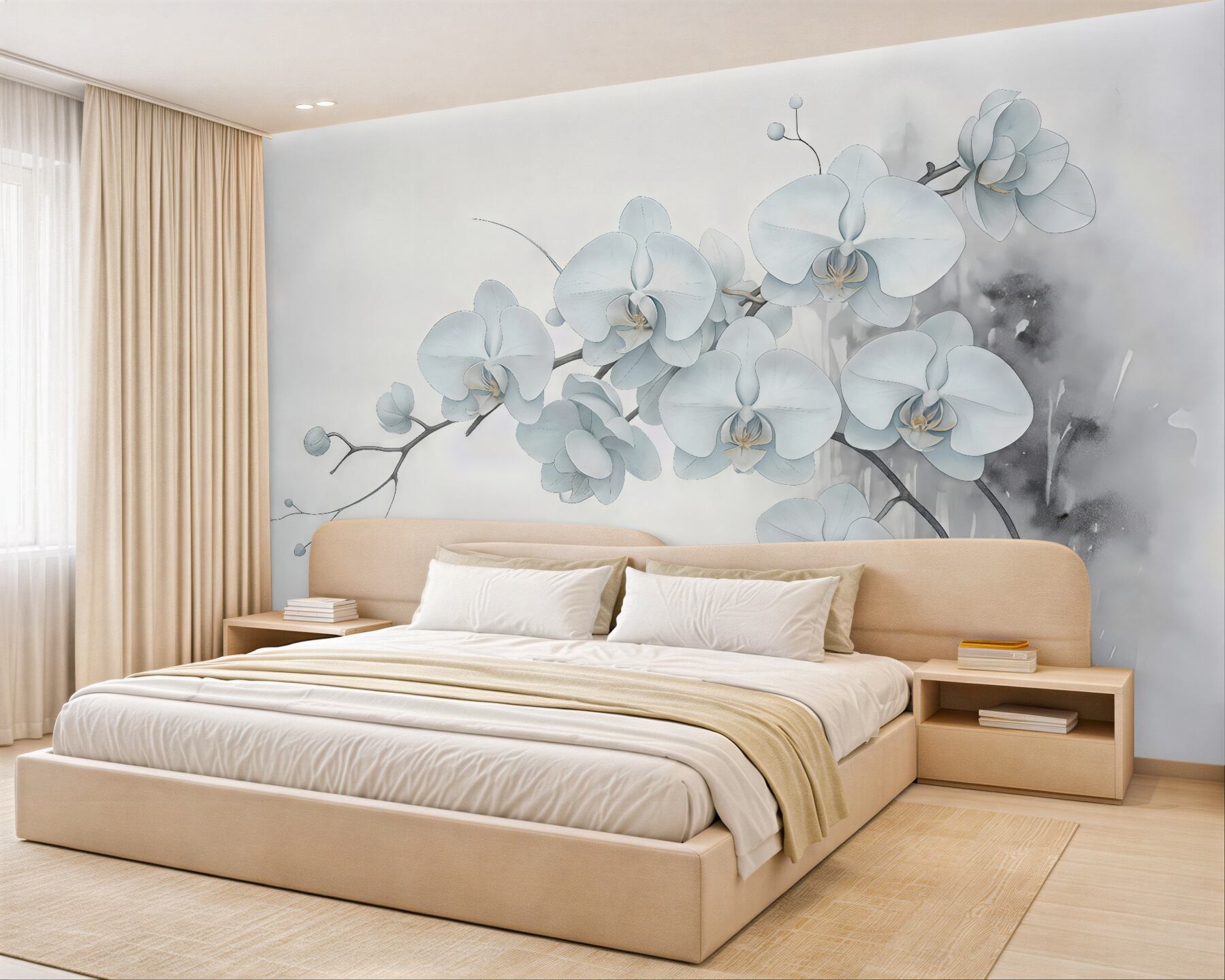 Fototapeta białe orchidee w delikatnej akwareli