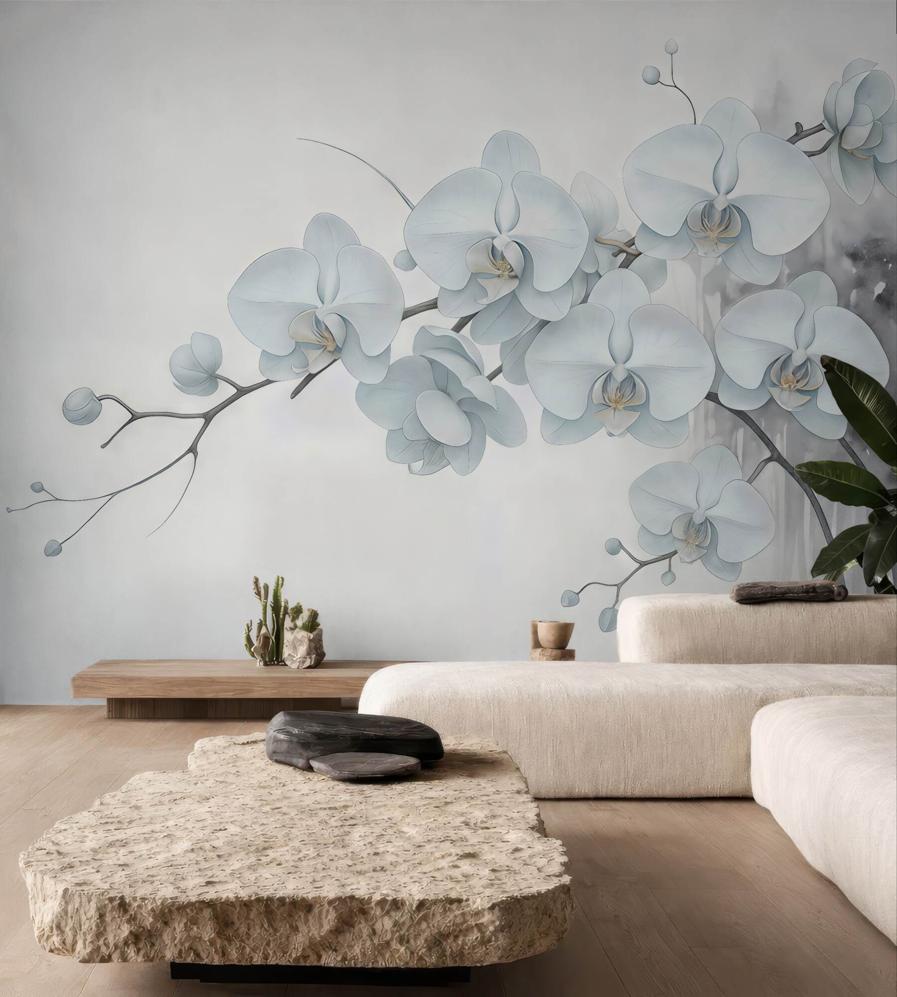 Fototapeta białe orchidee w delikatnej akwareli