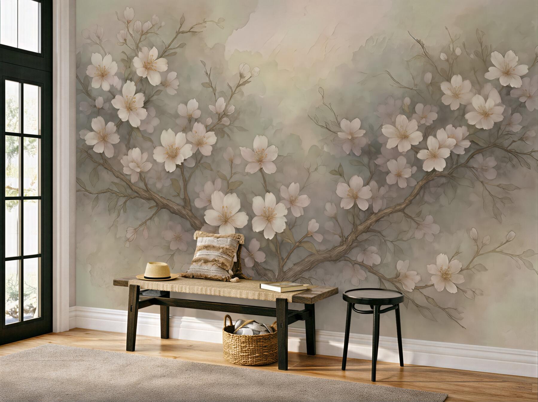Fototapeta delikatne kwitnące gałązki w akwareli