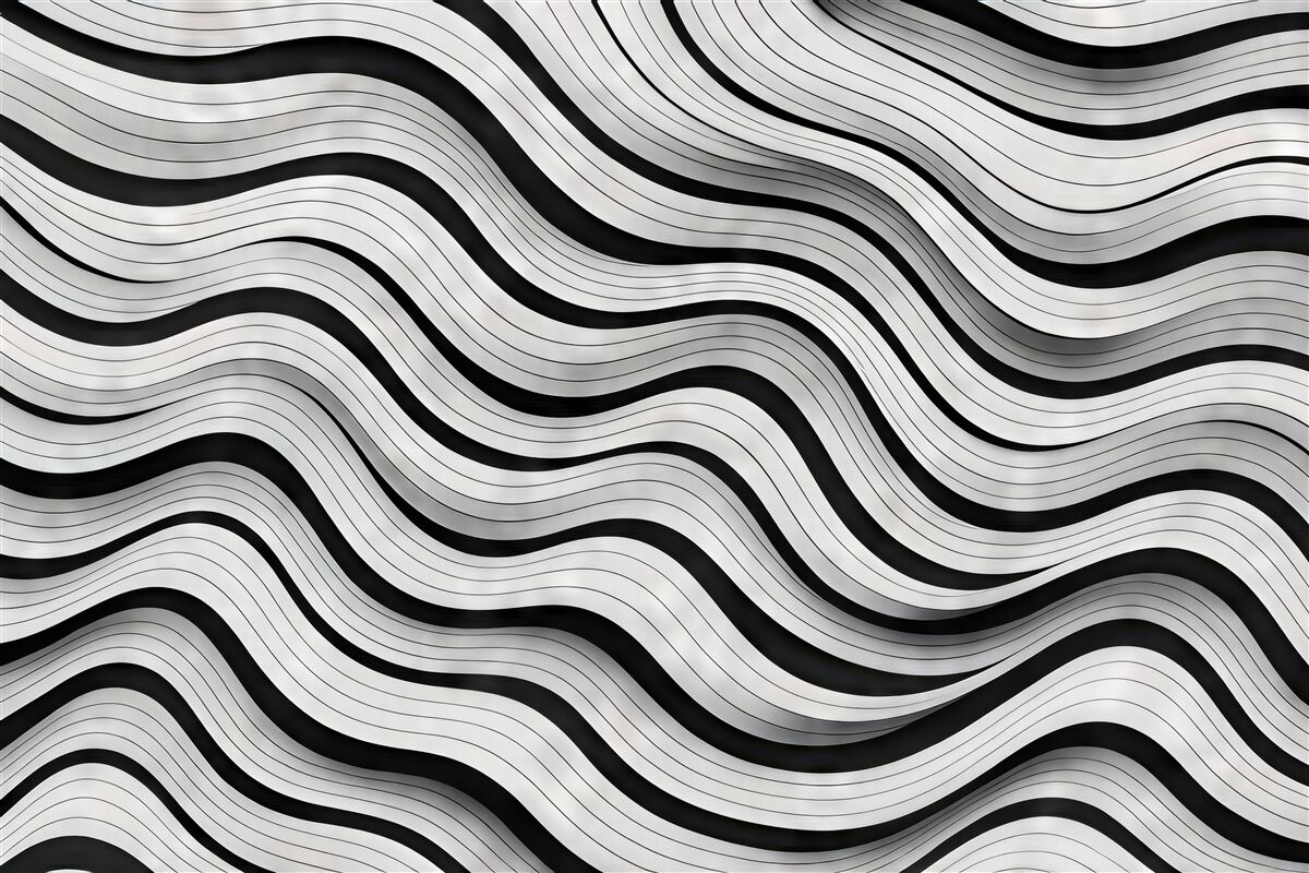 Fototapeta czarno-białe falujące linie 3d