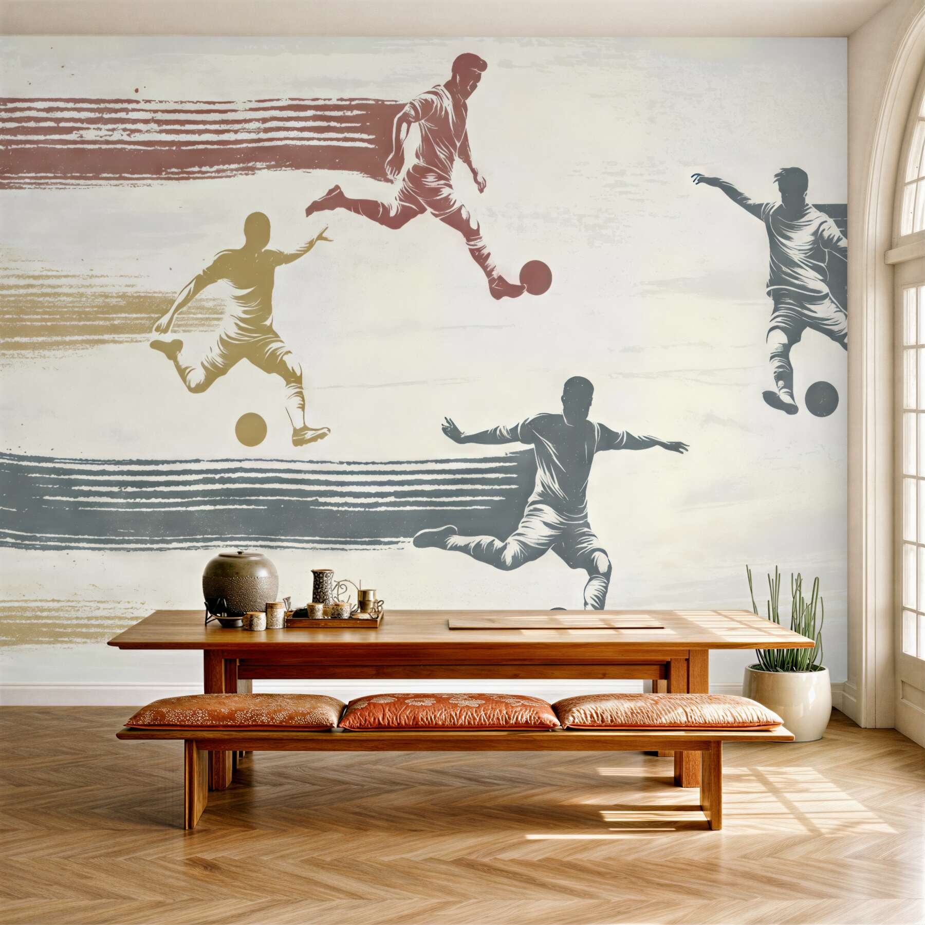 Fototapeta dynamiczni piłkarze w stylu retro