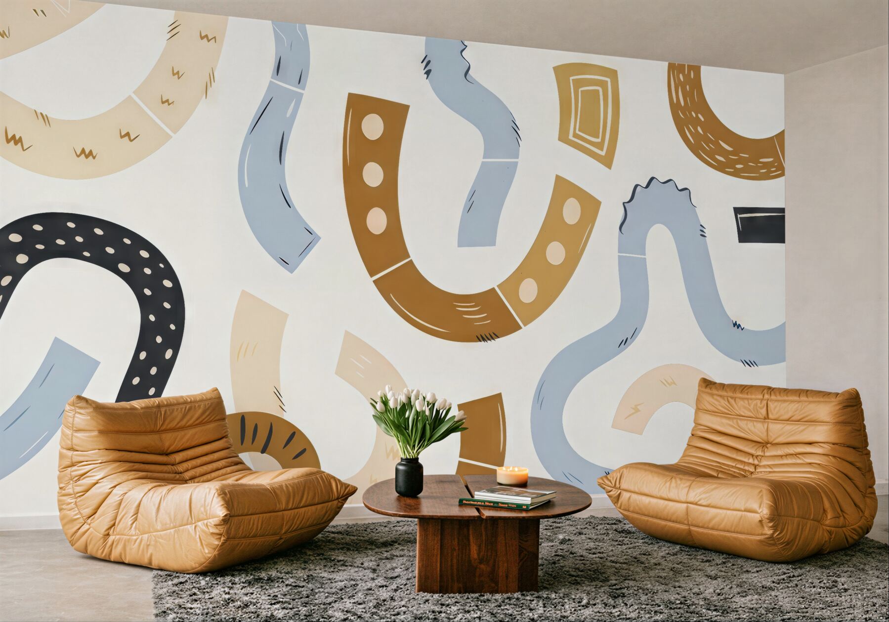 Fototapeta abstrakcyjne faliste linie boho pastelowe