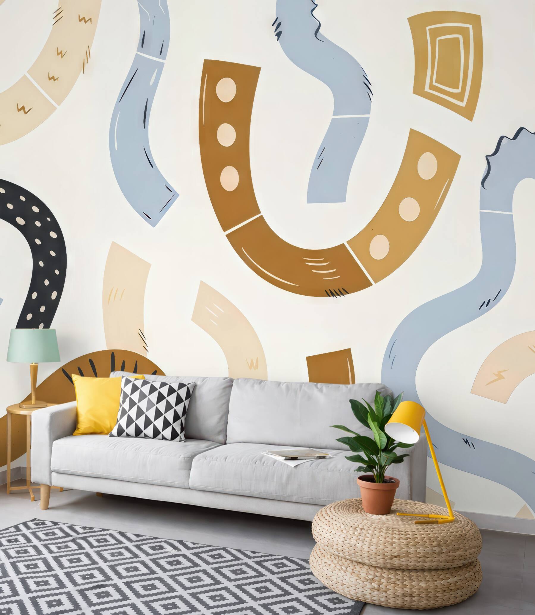 Fototapeta abstrakcyjne faliste linie boho pastelowe