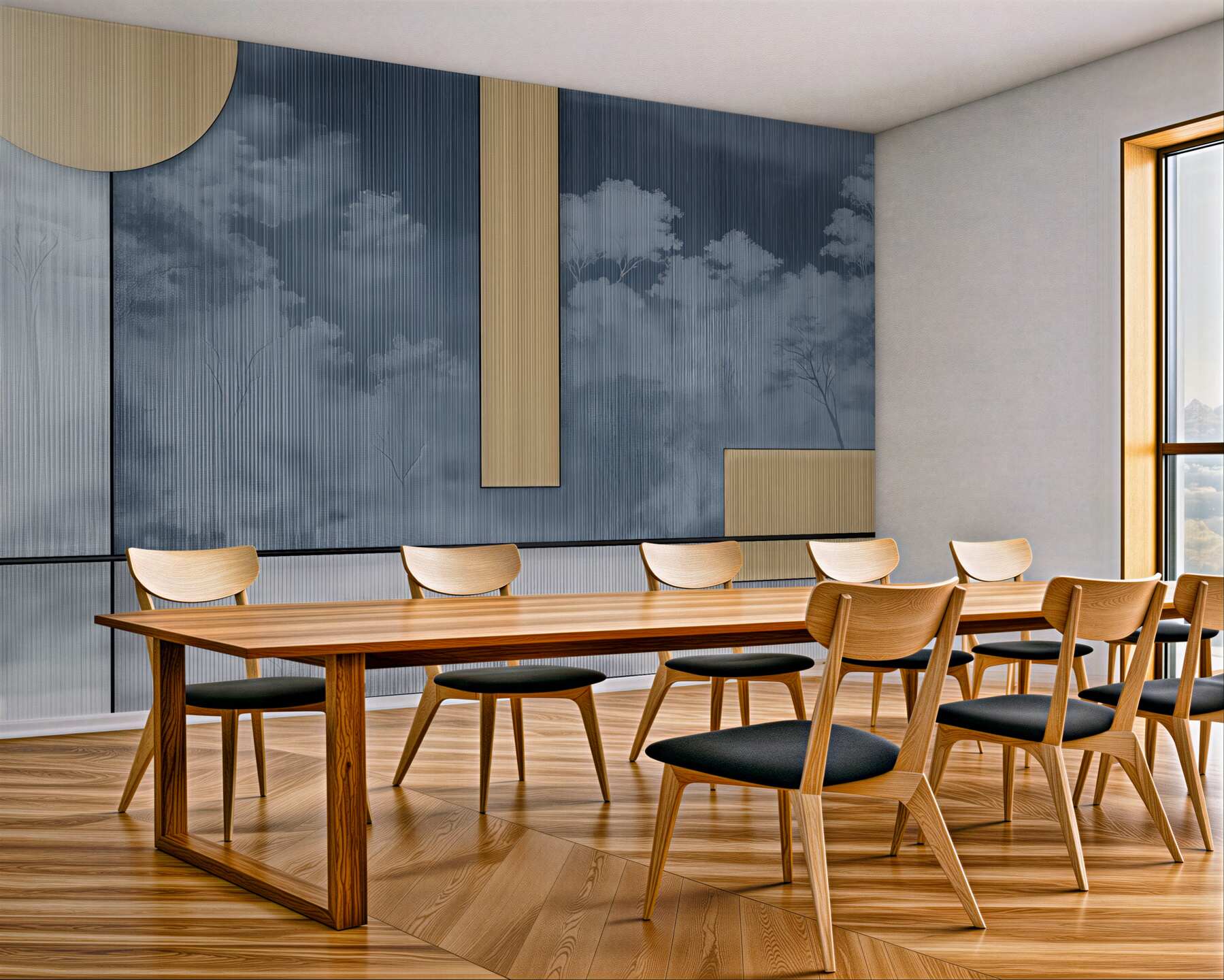 Fototapeta błękitny las w geometrycznej oprawie