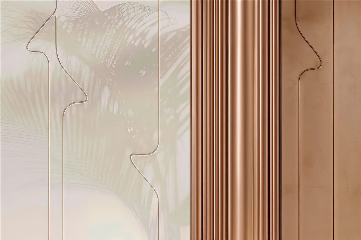 Fototapeta miedziane linie z subtelnym cieniem palm