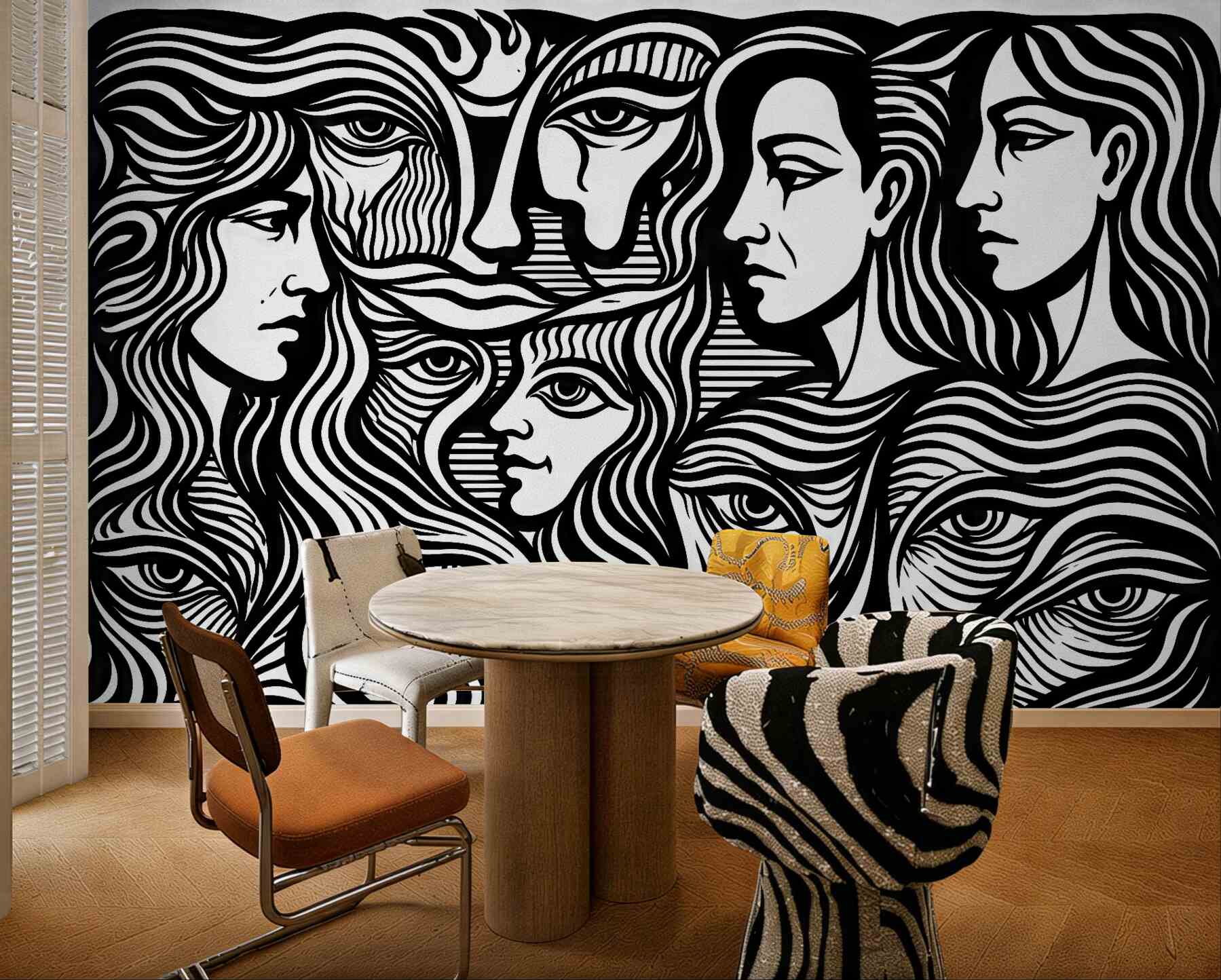 Fototapeta kobiece twarze w graficznej czerni i bieli