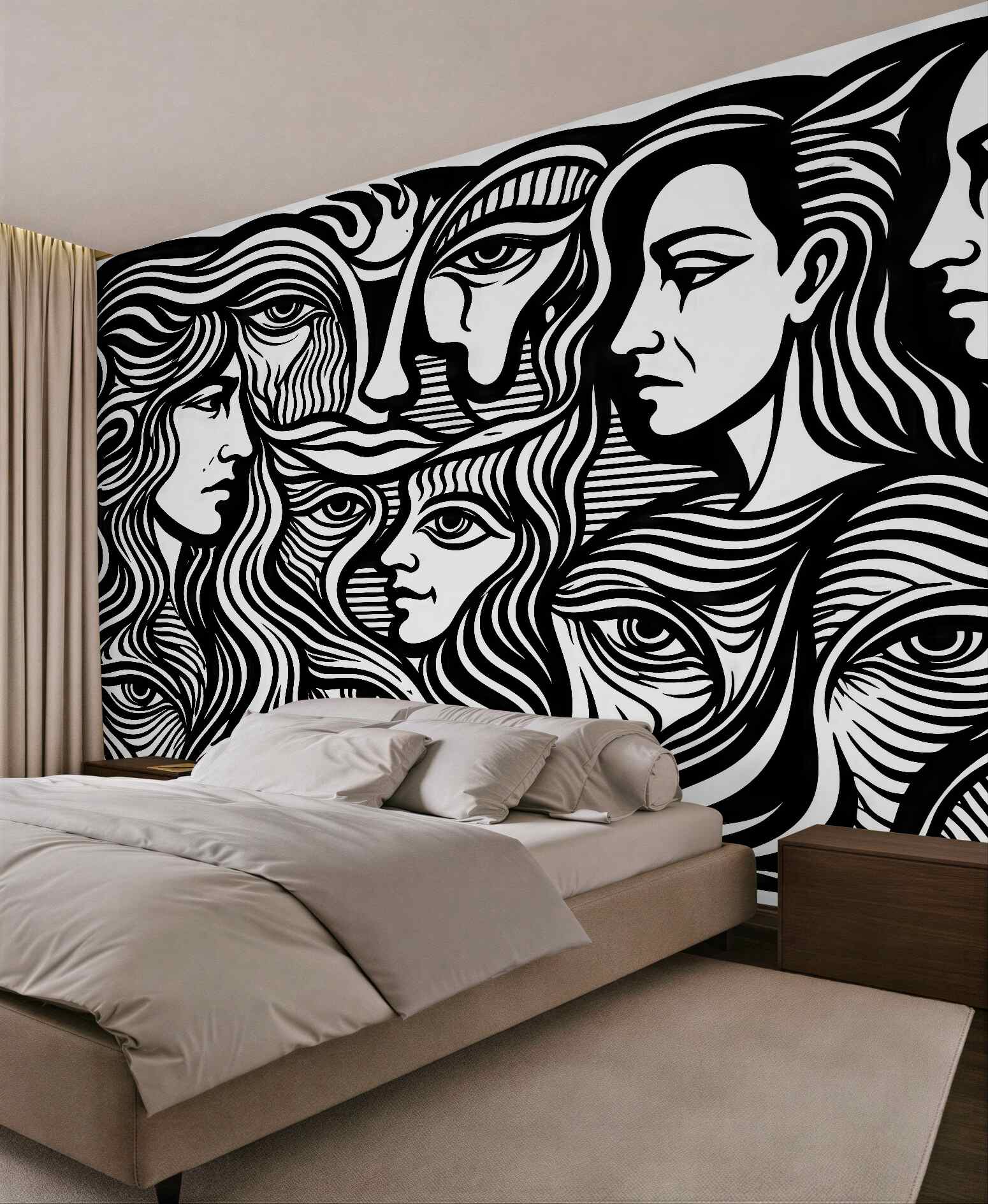 Fototapeta kobiece twarze w graficznej czerni i bieli