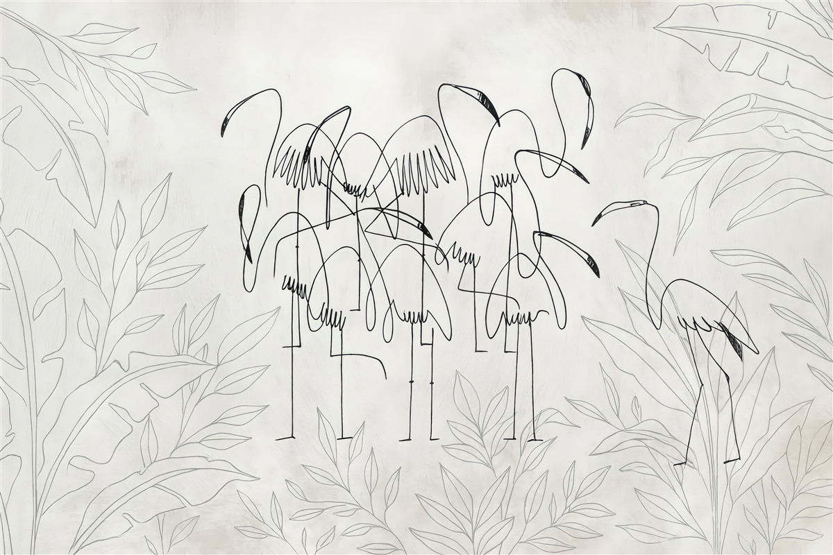 Fototapeta minimalistyczne flamingi w tropikalnych konturach