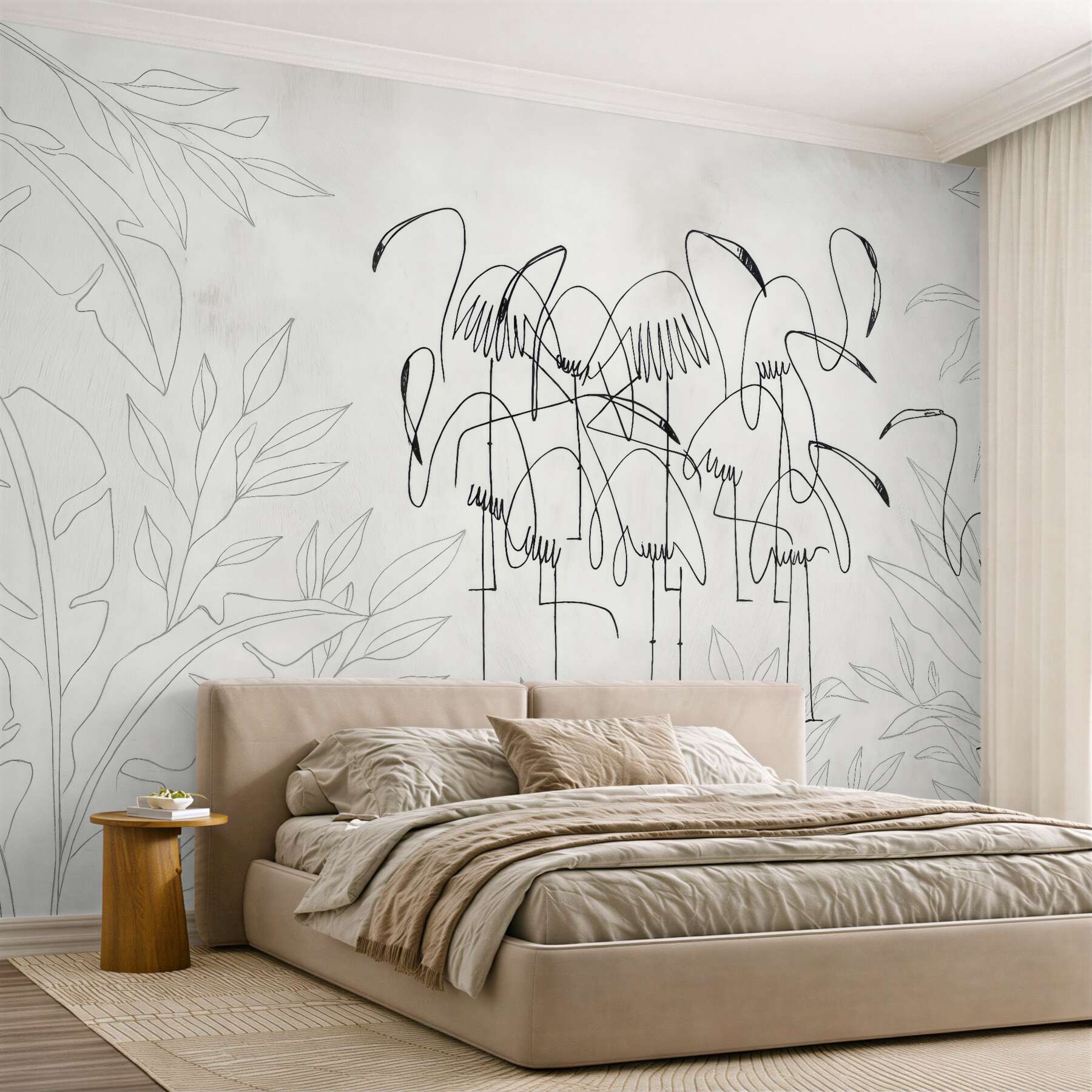 Fototapeta minimalistyczne flamingi w tropikalnych konturach