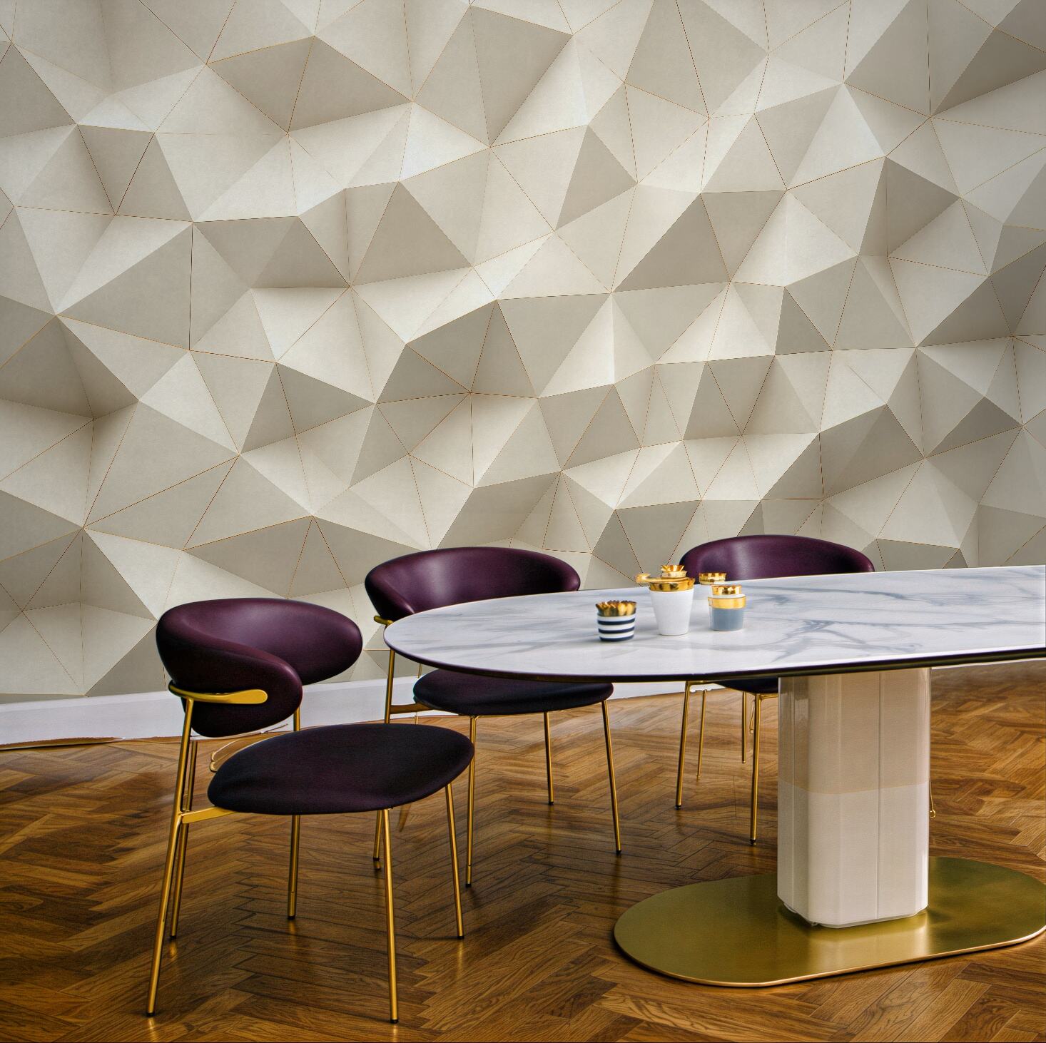Fototapeta geometryczna mozaika 3d w wanilii
