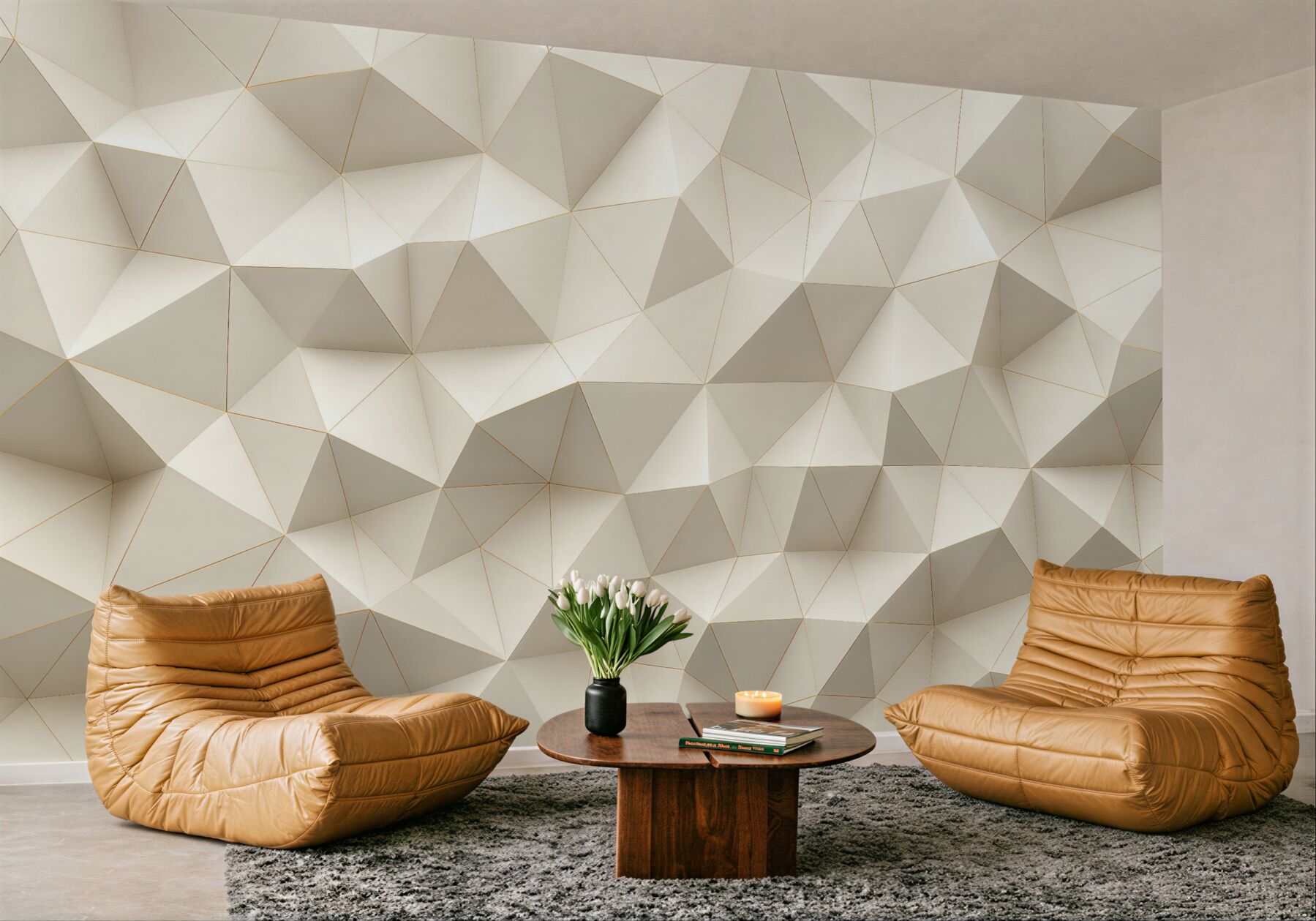 Fototapeta geometryczna mozaika 3d w wanilii
