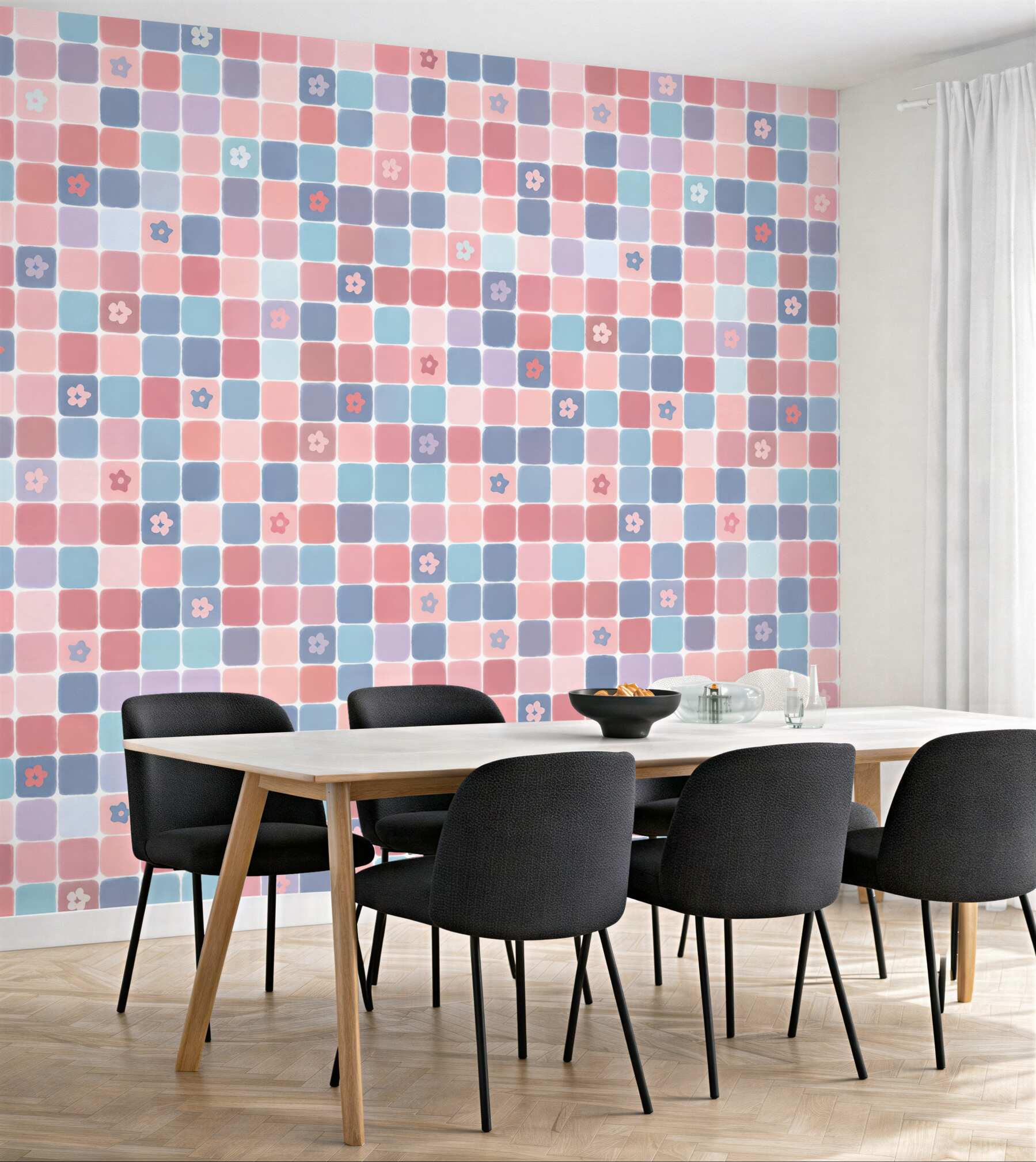 Fototapeta pastelowa mozaika w kwiatki