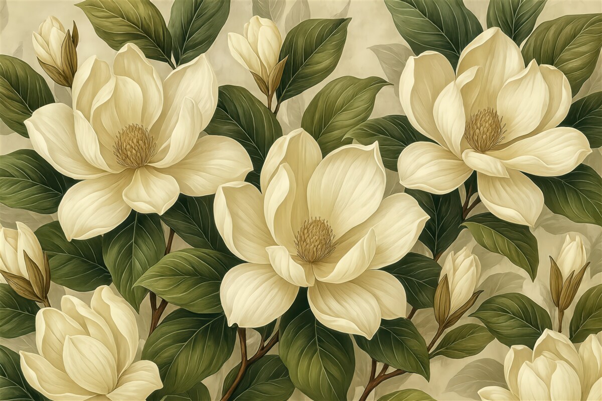 Fototapeta kremowe magnolie w eleganckim stylu