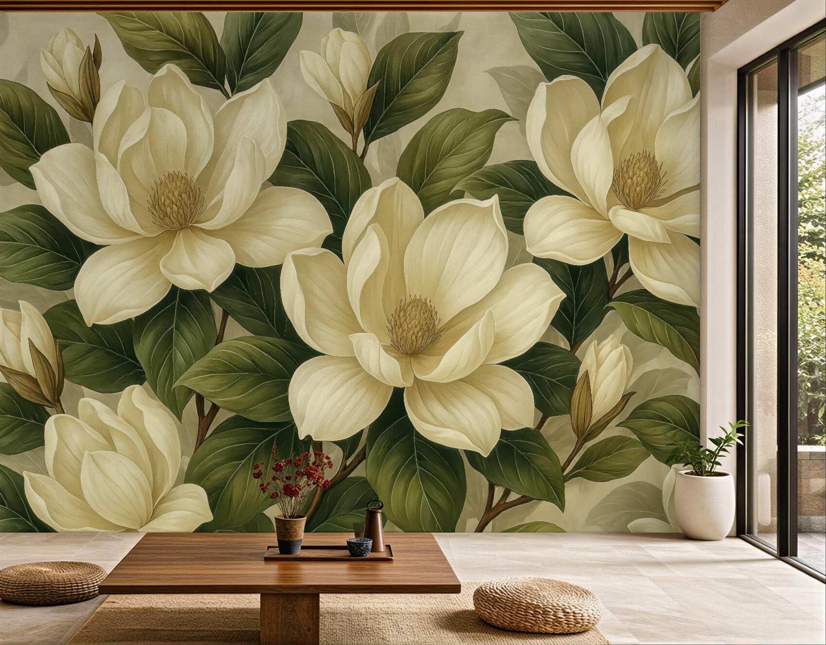 Fototapeta kremowe magnolie w eleganckim stylu