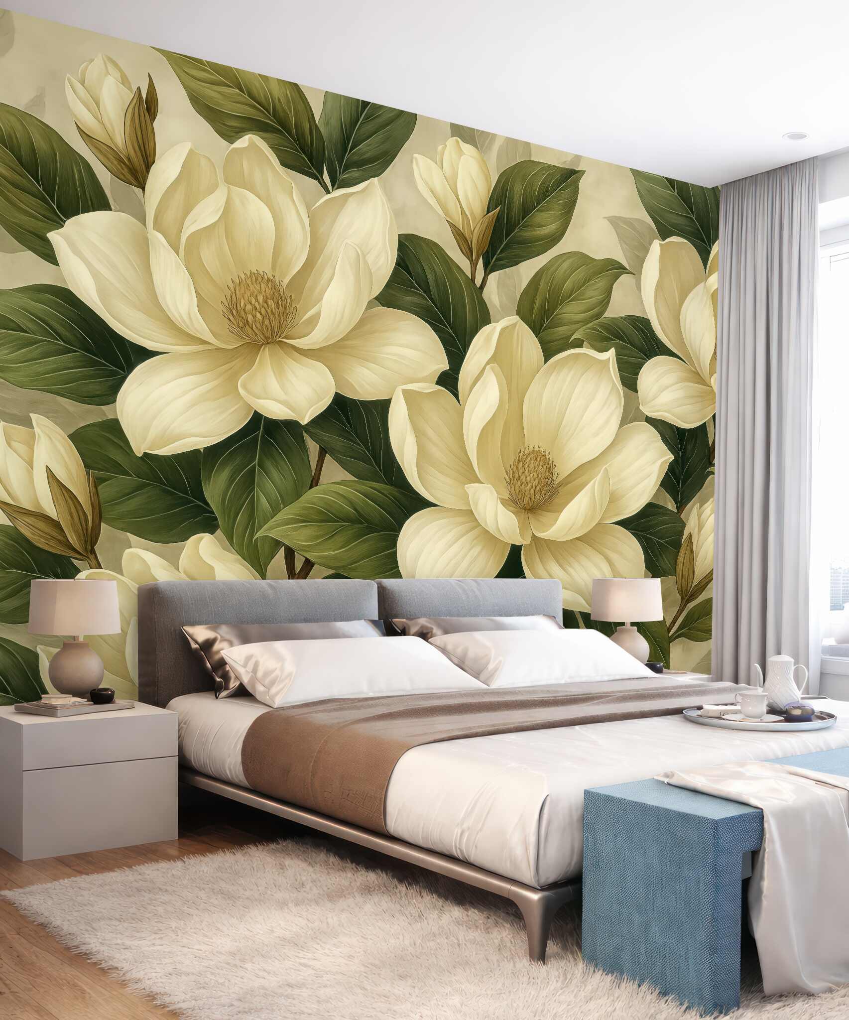 Fototapeta kremowe magnolie w eleganckim stylu