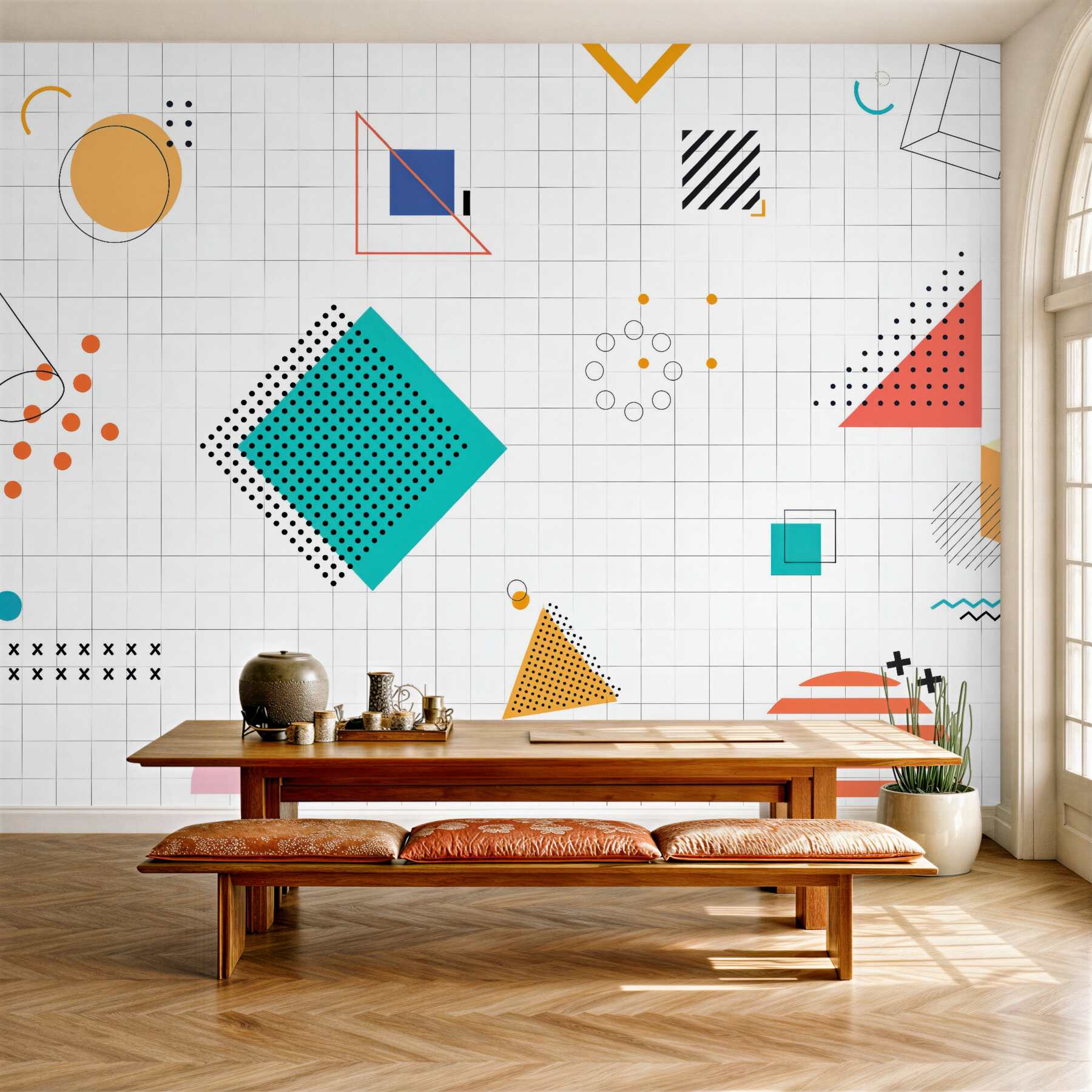 Fototapeta kolorowa geometria w stylu memphis