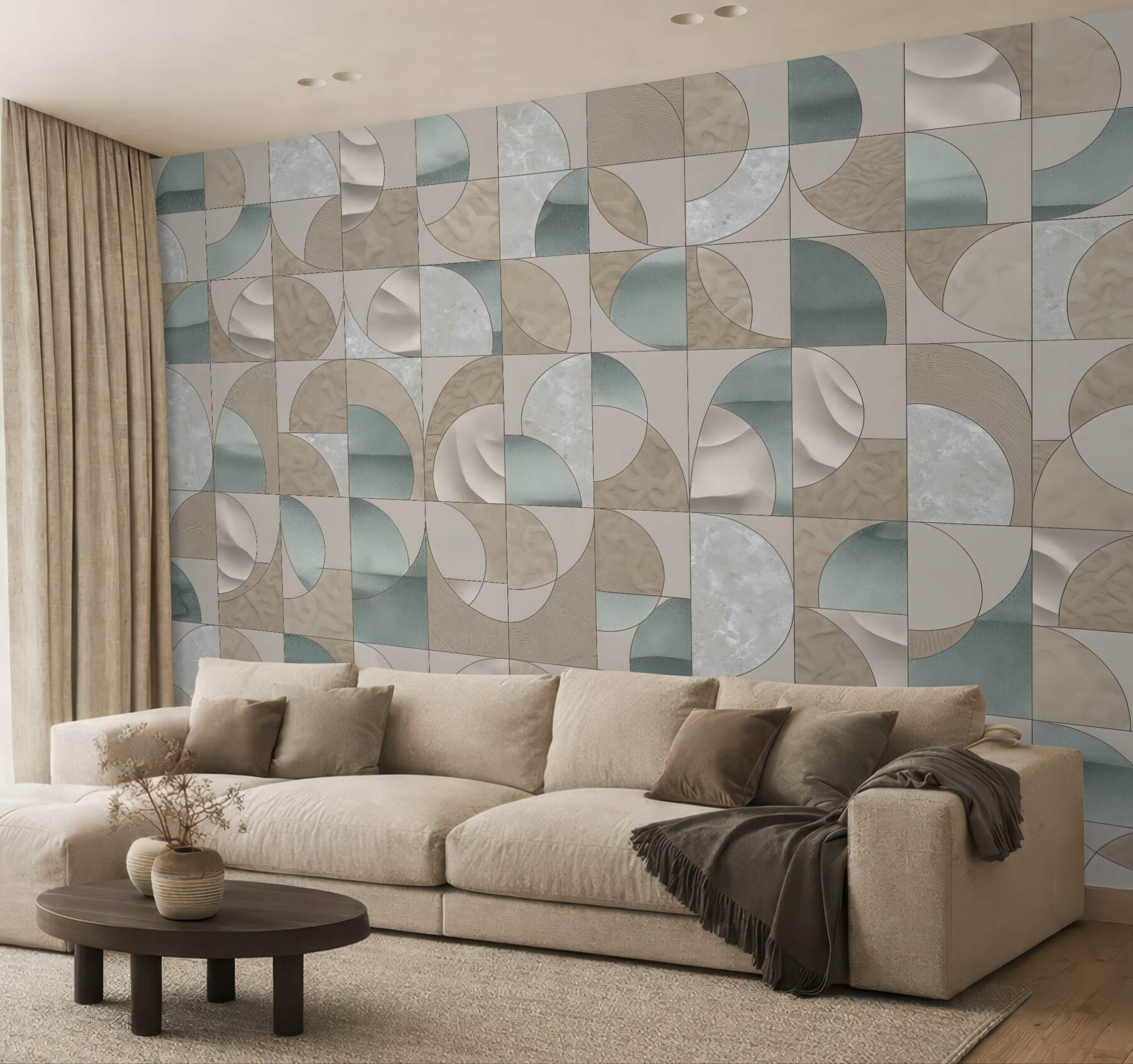 Fototapeta geometryczna mozaika w beżach i mięcie