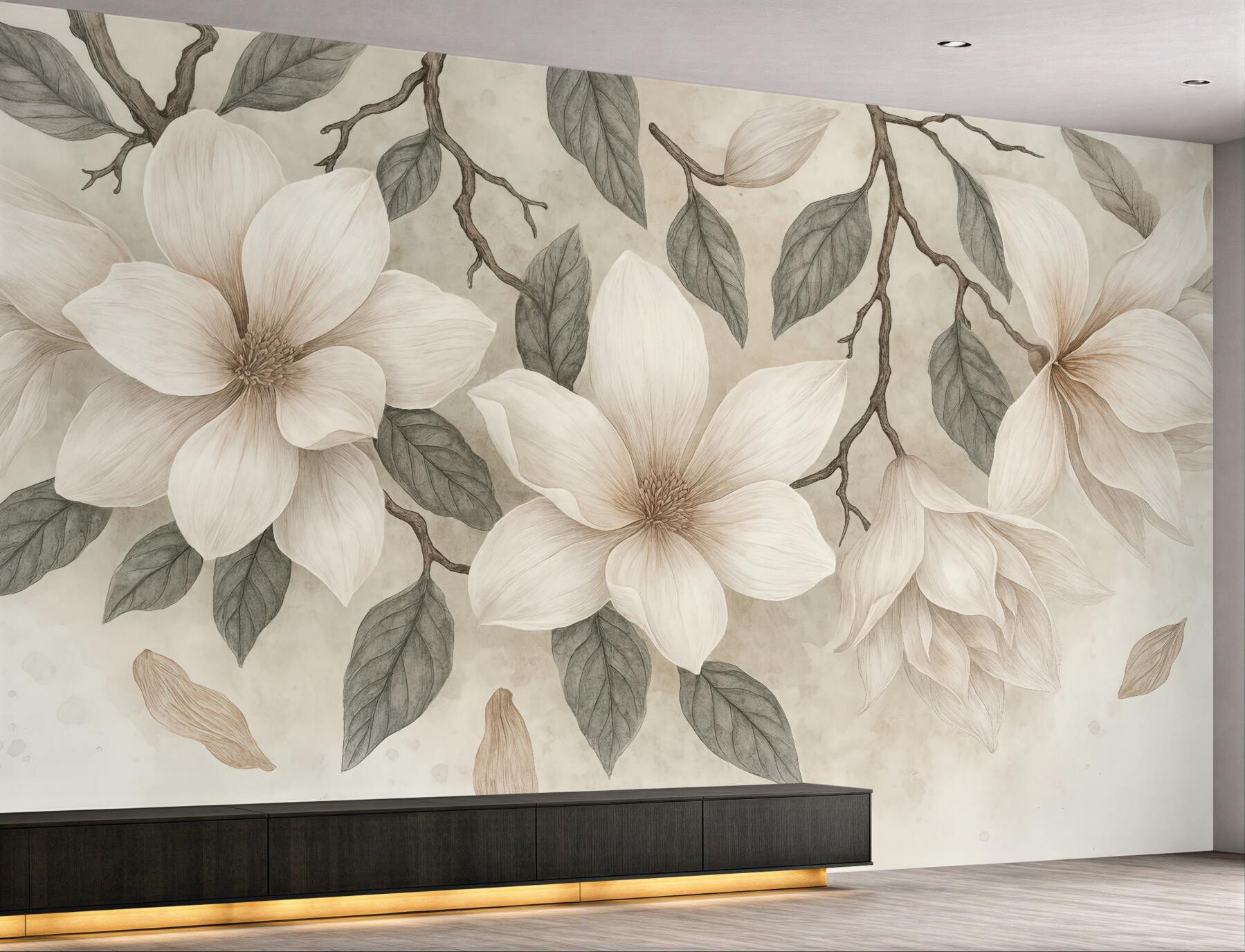 Fototapeta kremowe magnolie na delikatnych gałązkach