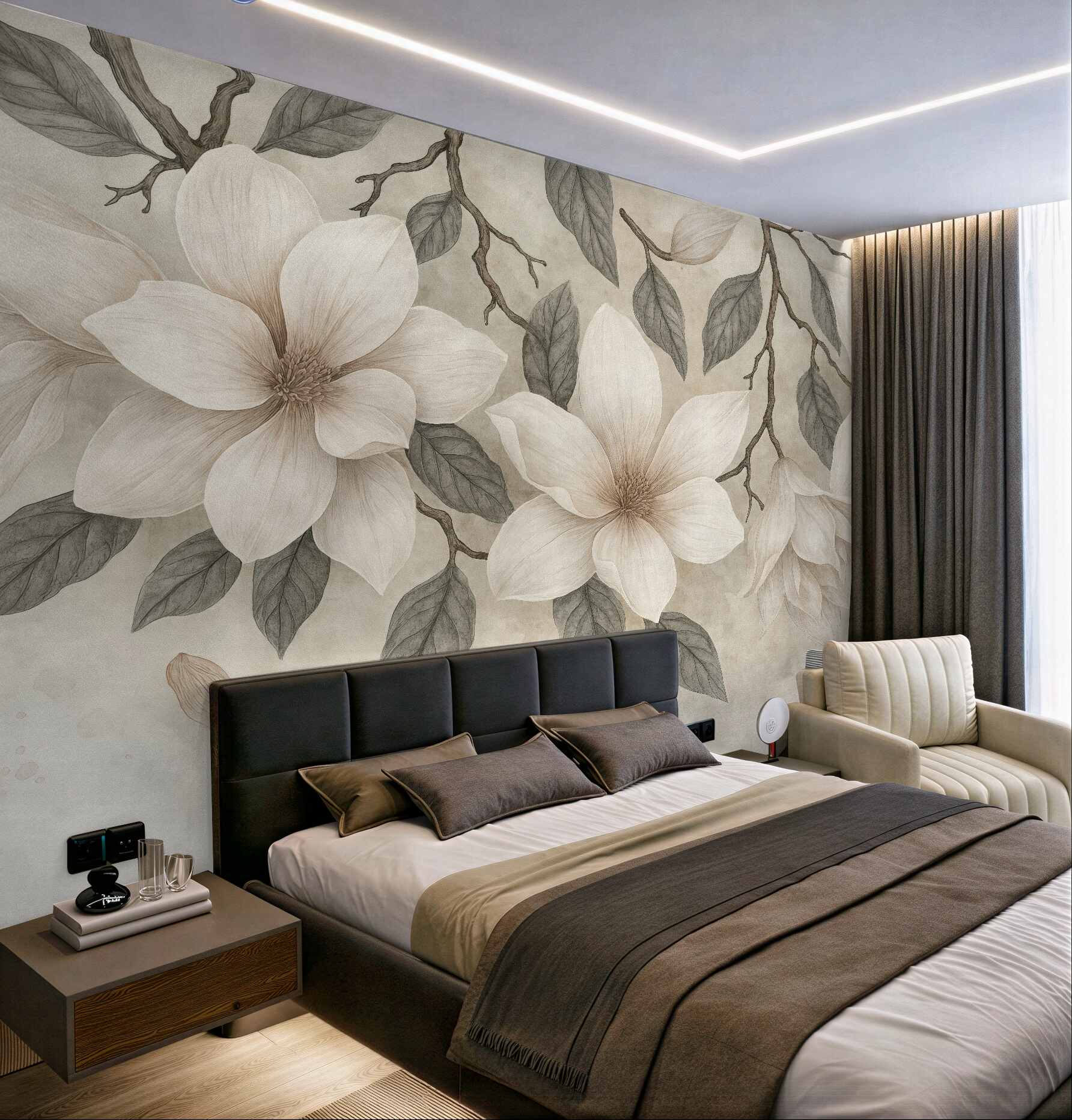 Fototapeta kremowe magnolie na delikatnych gałązkach