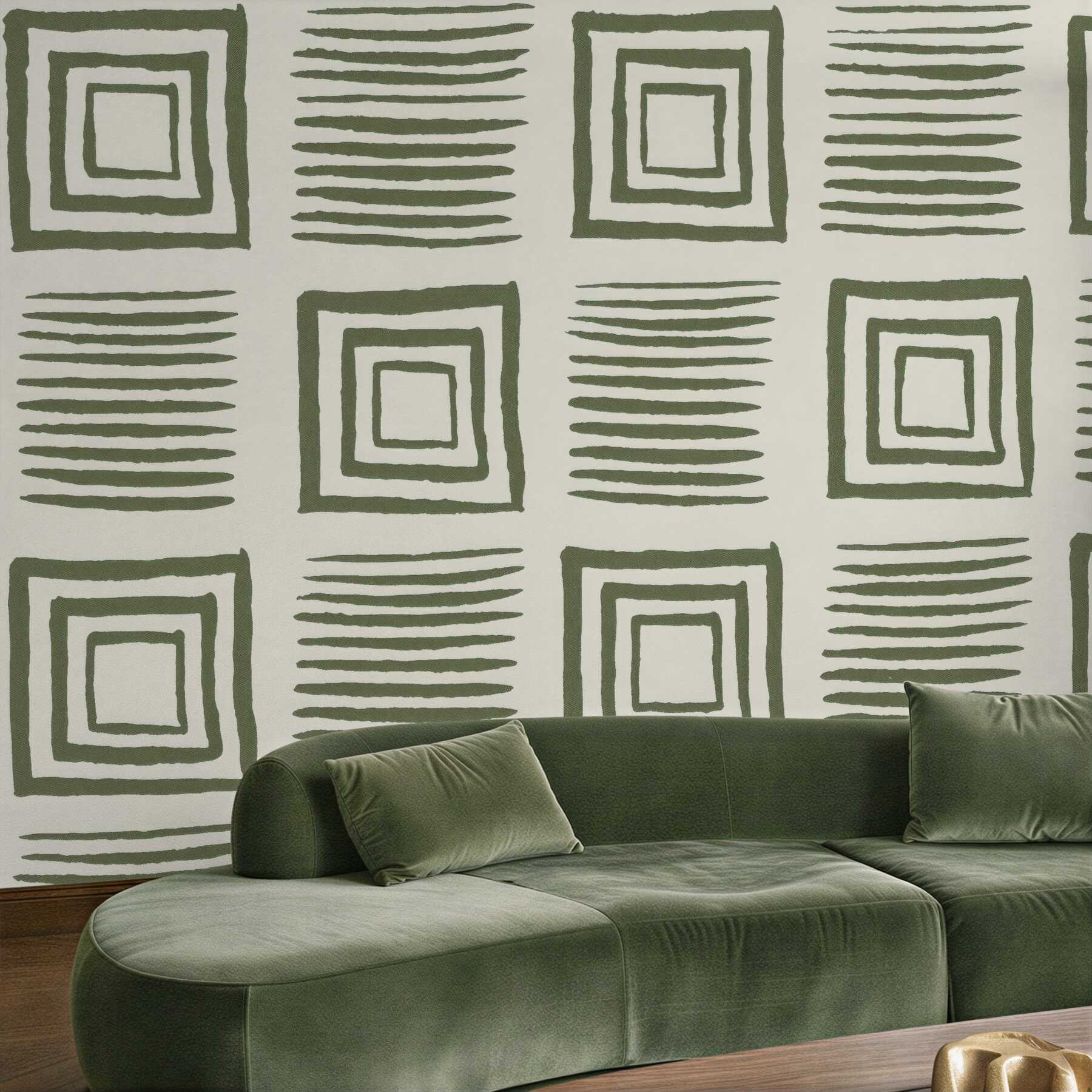 Fototapeta geometryczne kwadraty i paski w oliwce