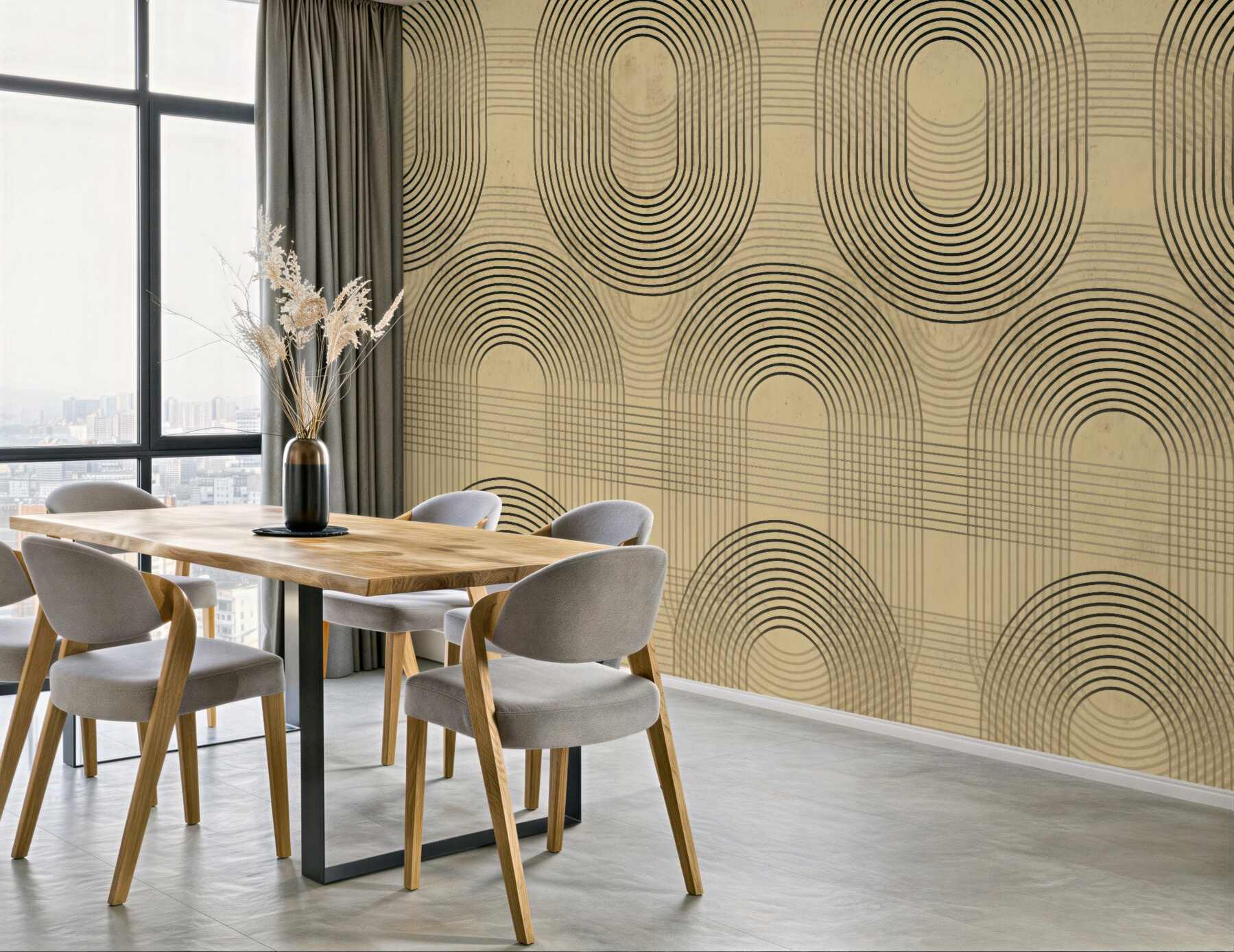 Fototapeta beżowa geometria retro z łukami