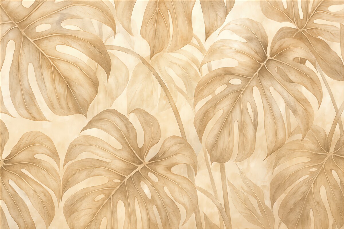 Fototapeta beżowa monstera w tropikalnej elegancji