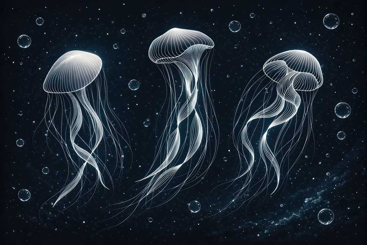 Fototapeta świetliste meduzy w nocnym oceanie