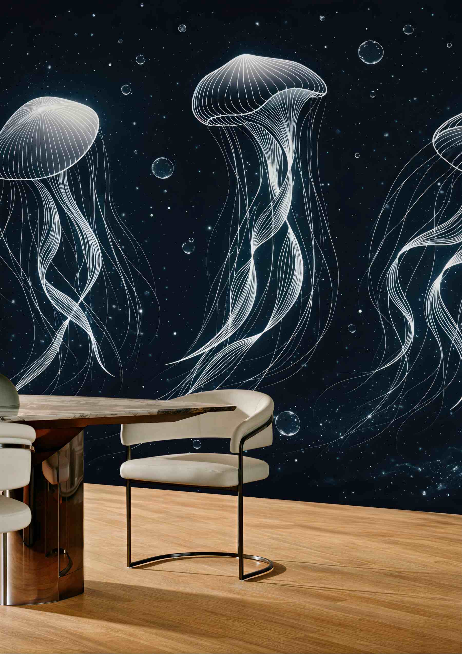 Fototapeta świetliste meduzy w nocnym oceanie