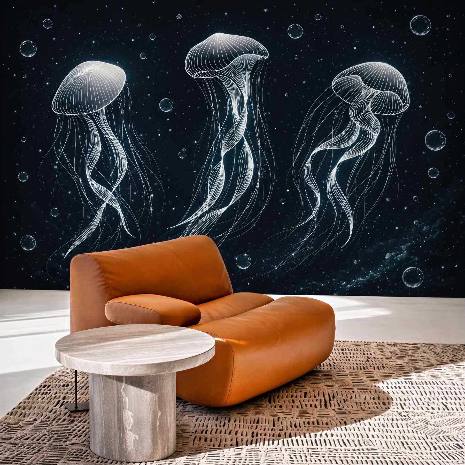 Fototapeta świetliste meduzy w nocnym oceanie