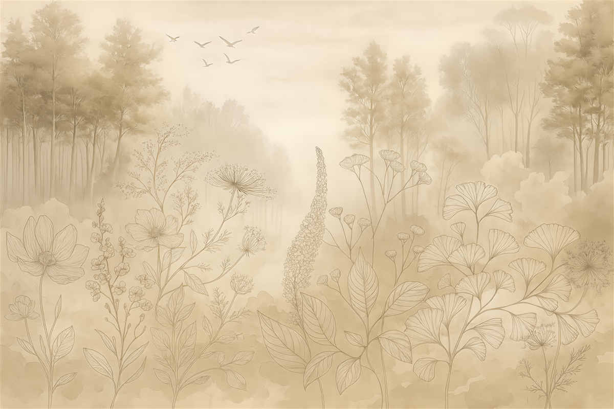 Fototapeta leśna łąka w sepia tonacji