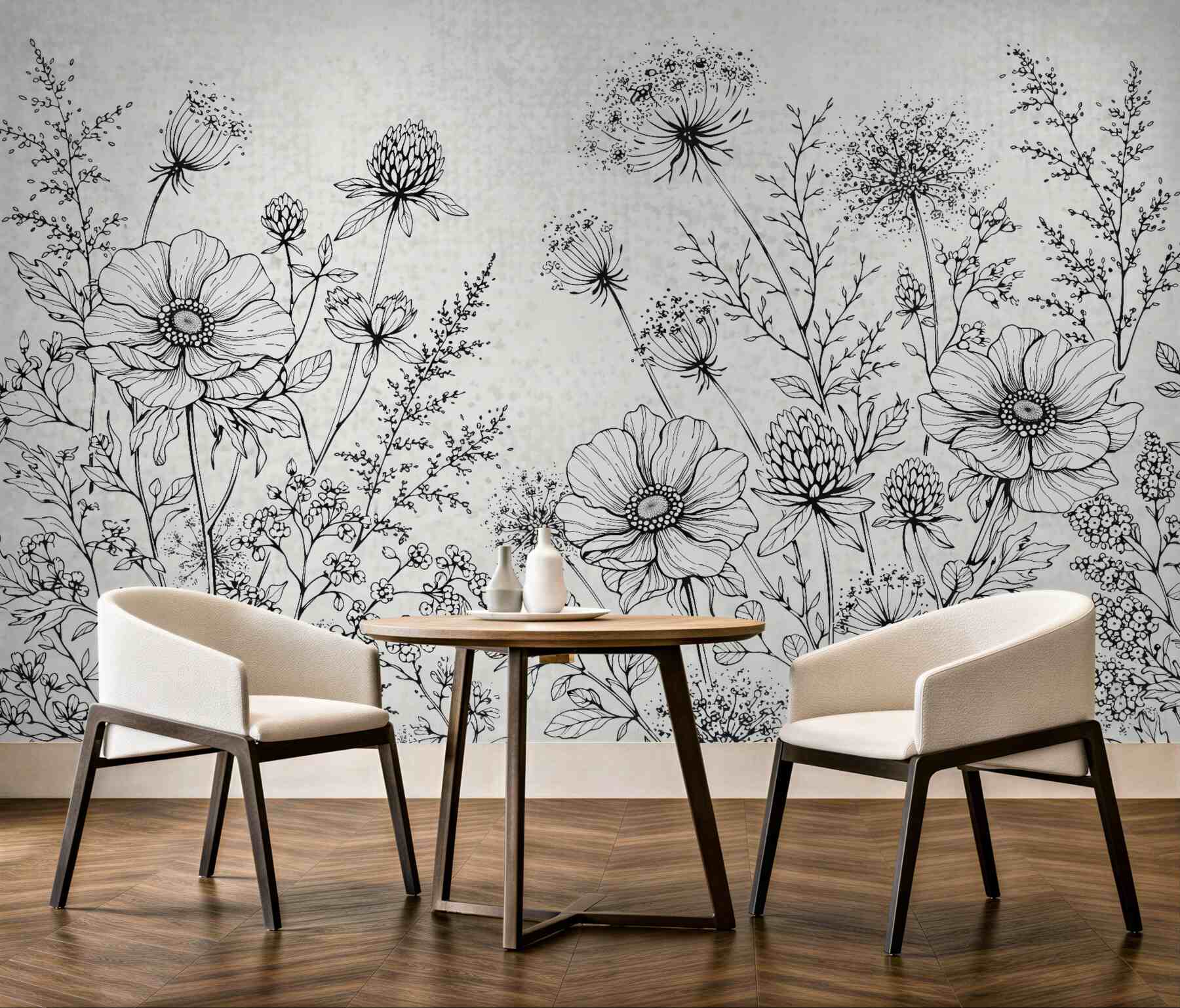 Fototapeta botaniczny szkic łąki w czerni