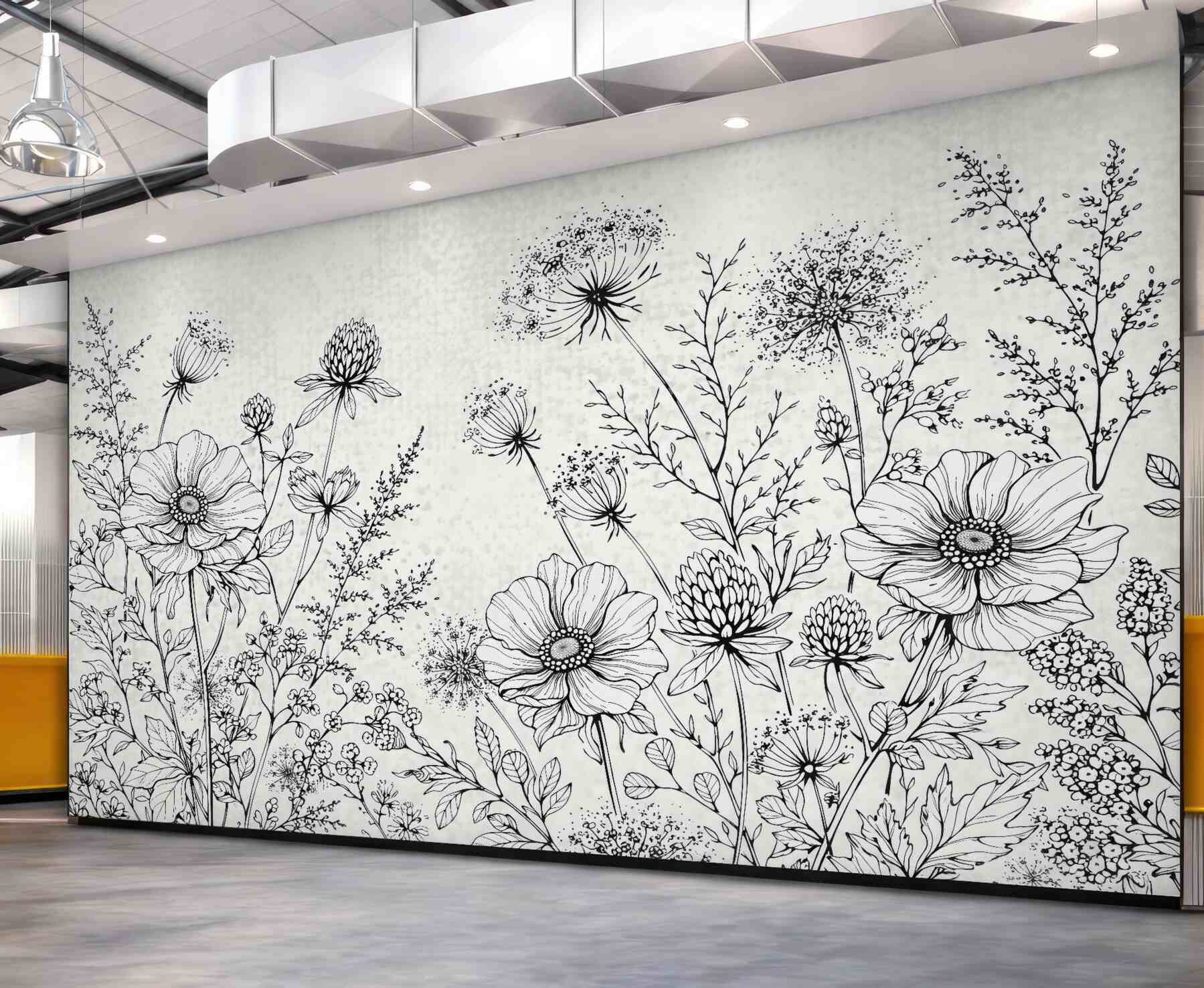 Fototapeta botaniczny szkic łąki w czerni