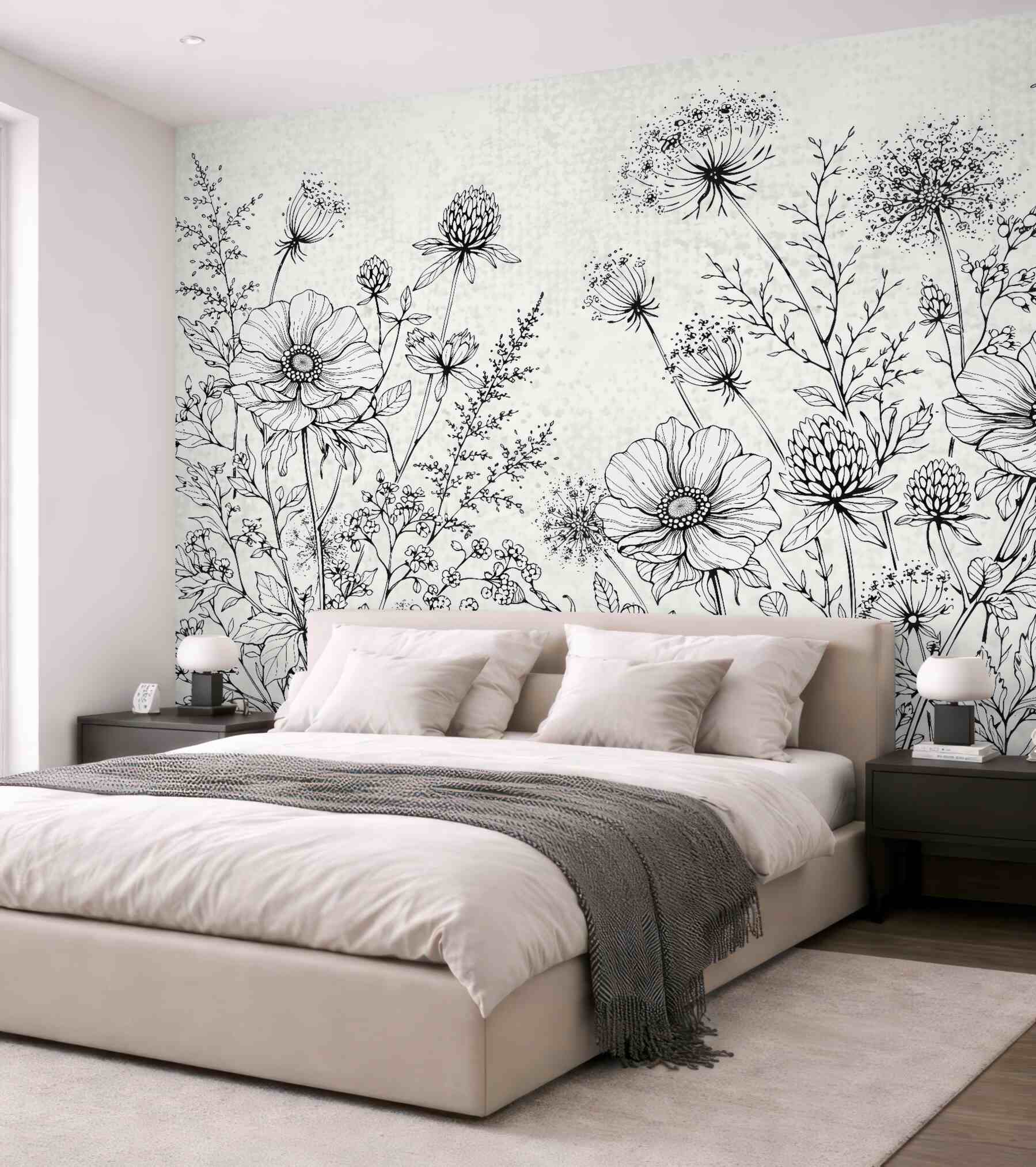 Fototapeta botaniczny szkic łąki w czerni