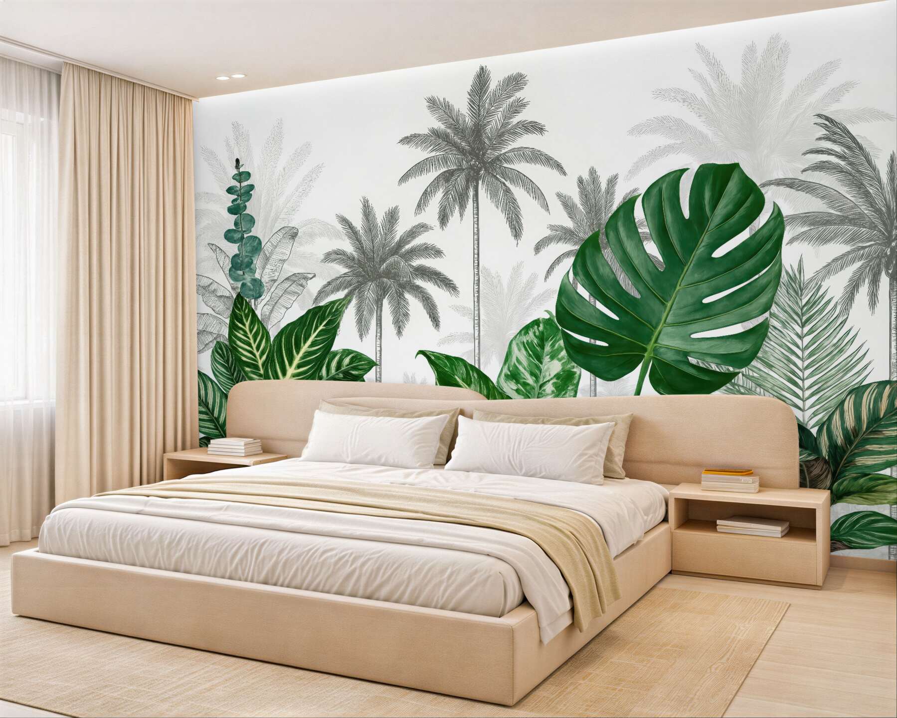 Fototapeta tropikalne liście i palmy w tle