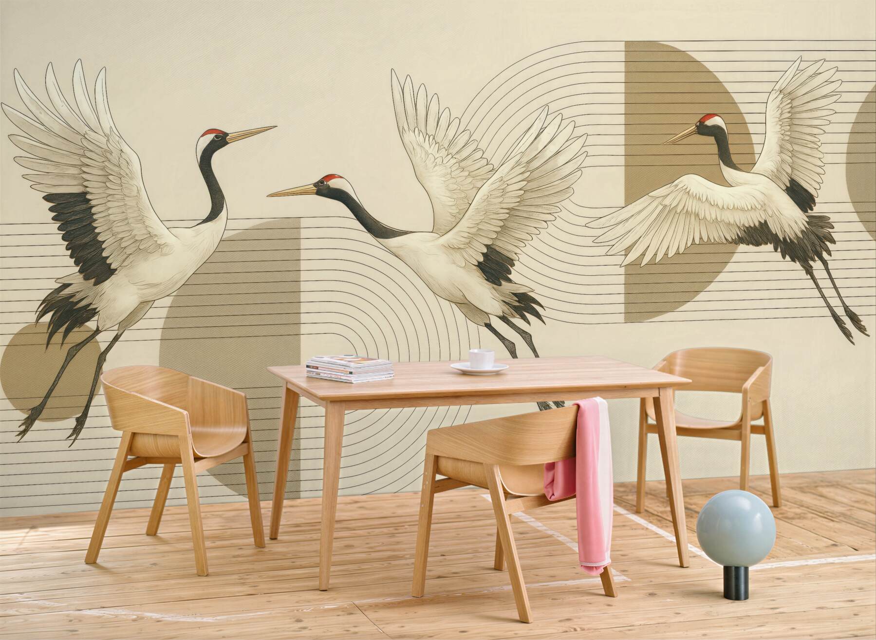 Fototapeta żurawie w geometrycznej kompozycji