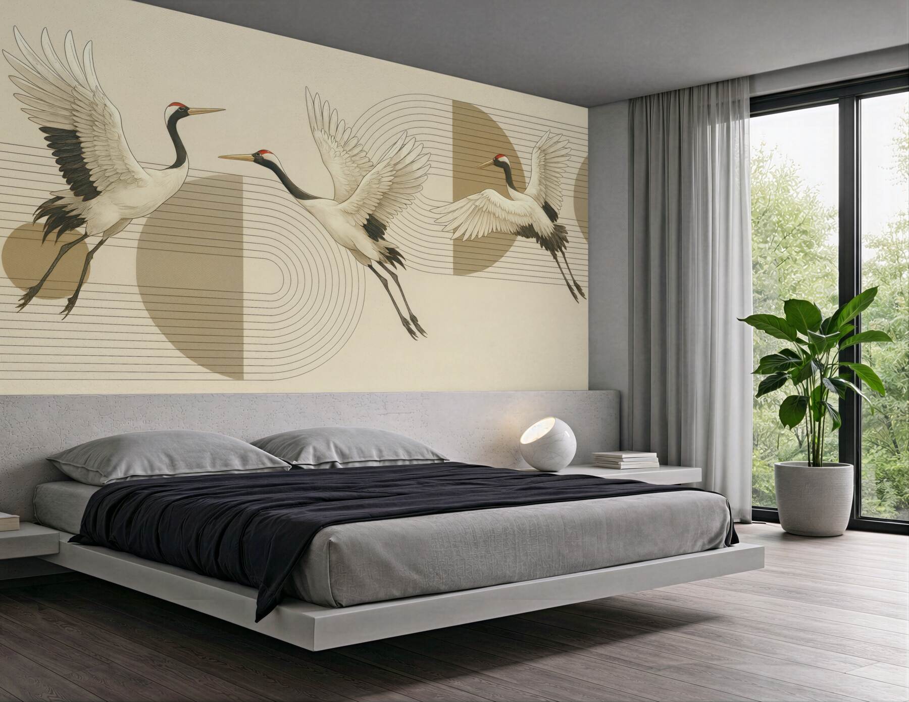 Fototapeta żurawie w geometrycznej kompozycji