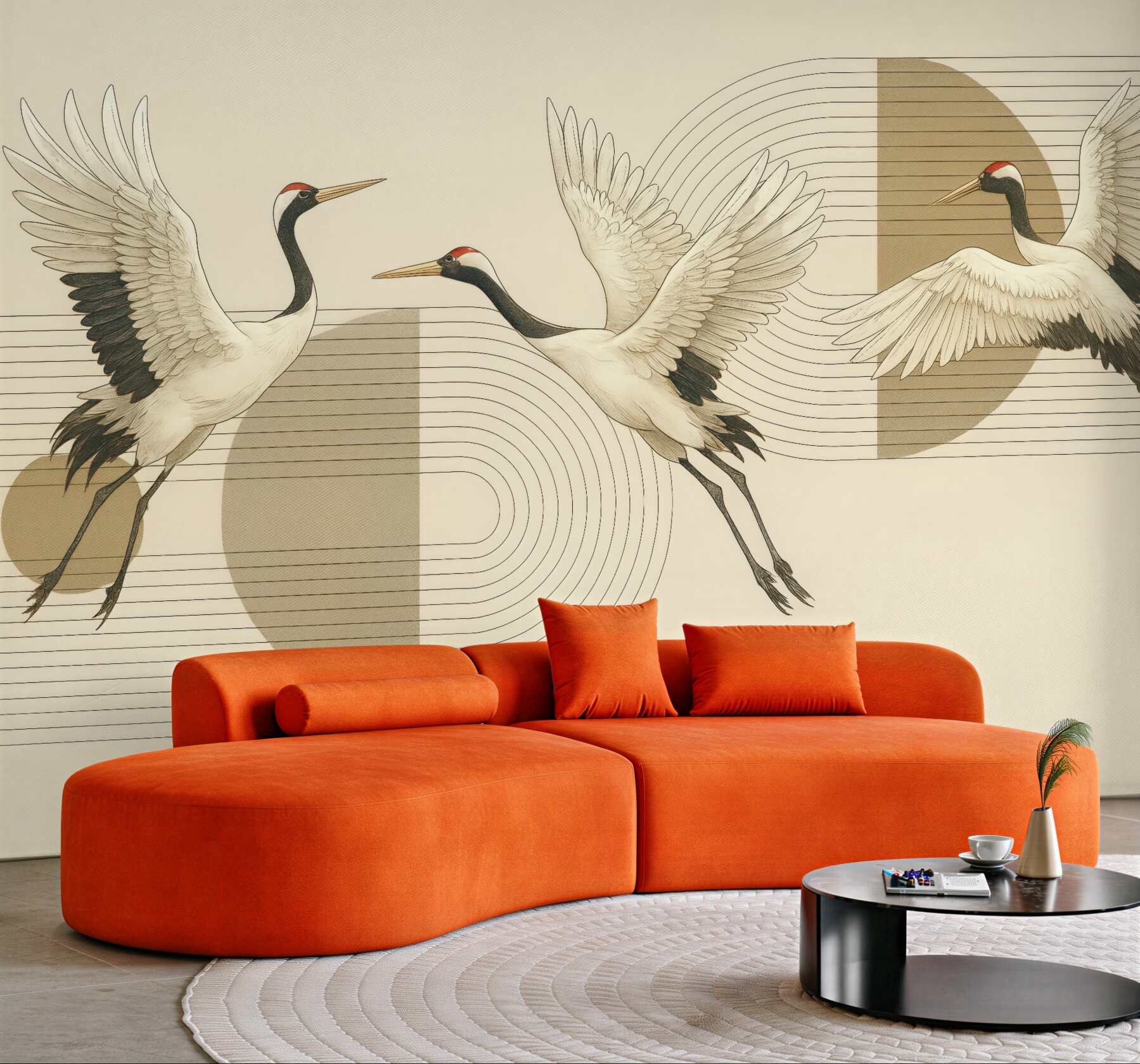 Fototapeta żurawie w geometrycznej kompozycji